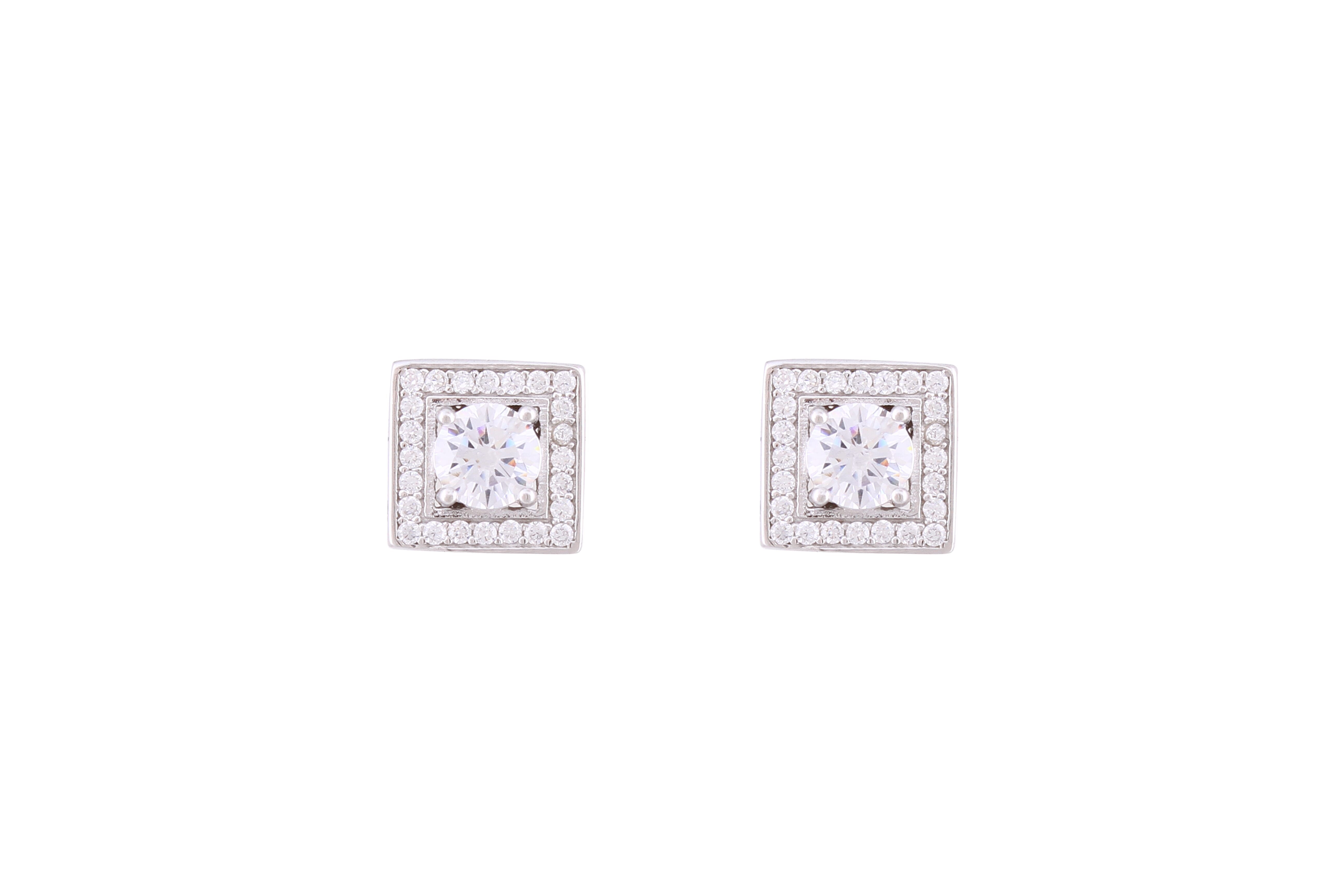 Asfour Crystal Stud Earrings With Square Shape Inlaid With Zircon In 925 Sterling Silver ED0092