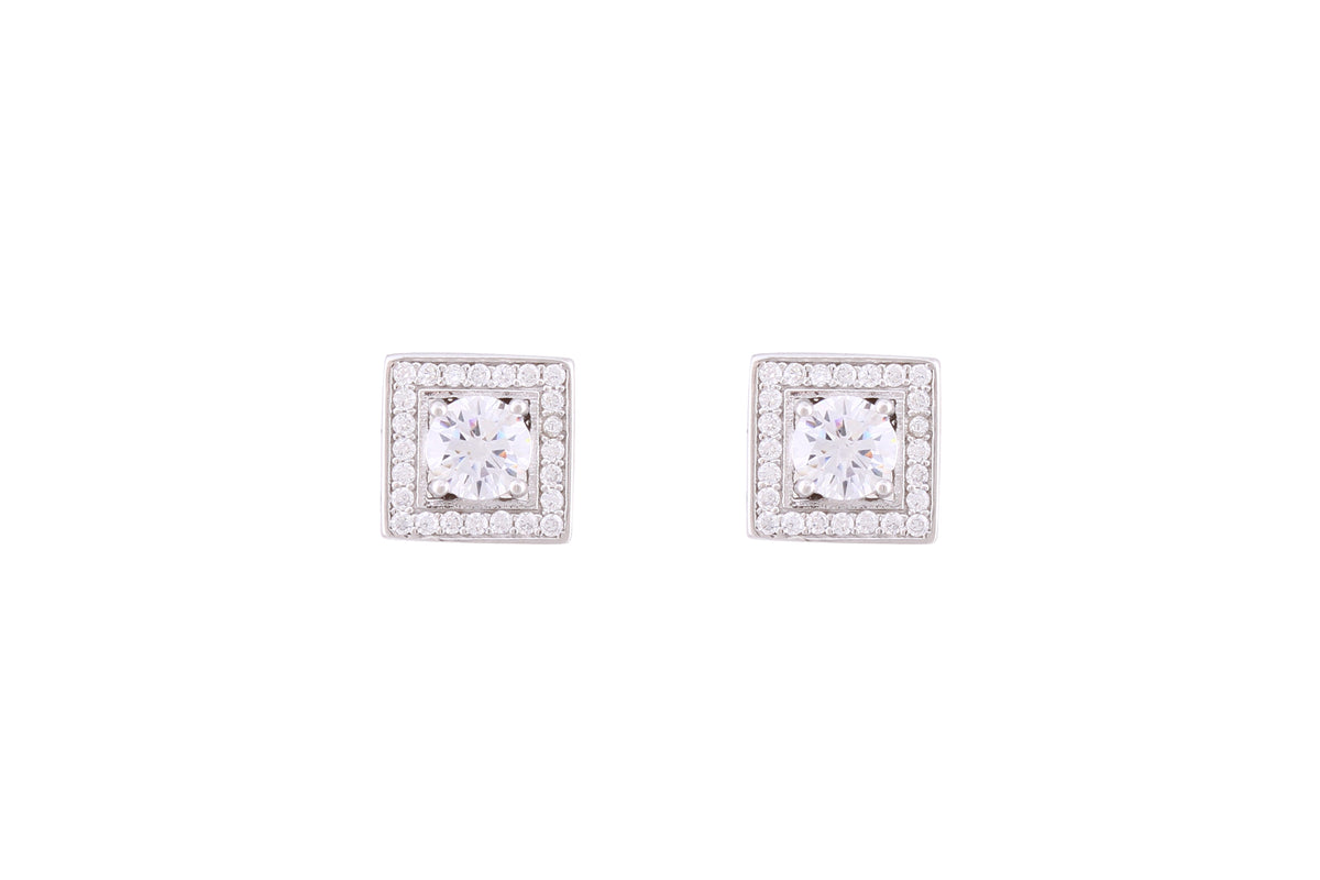 Asfour Crystal Stud Earrings With Square Shape Inlaid With Zircon In 925 Sterling Silver ED0092