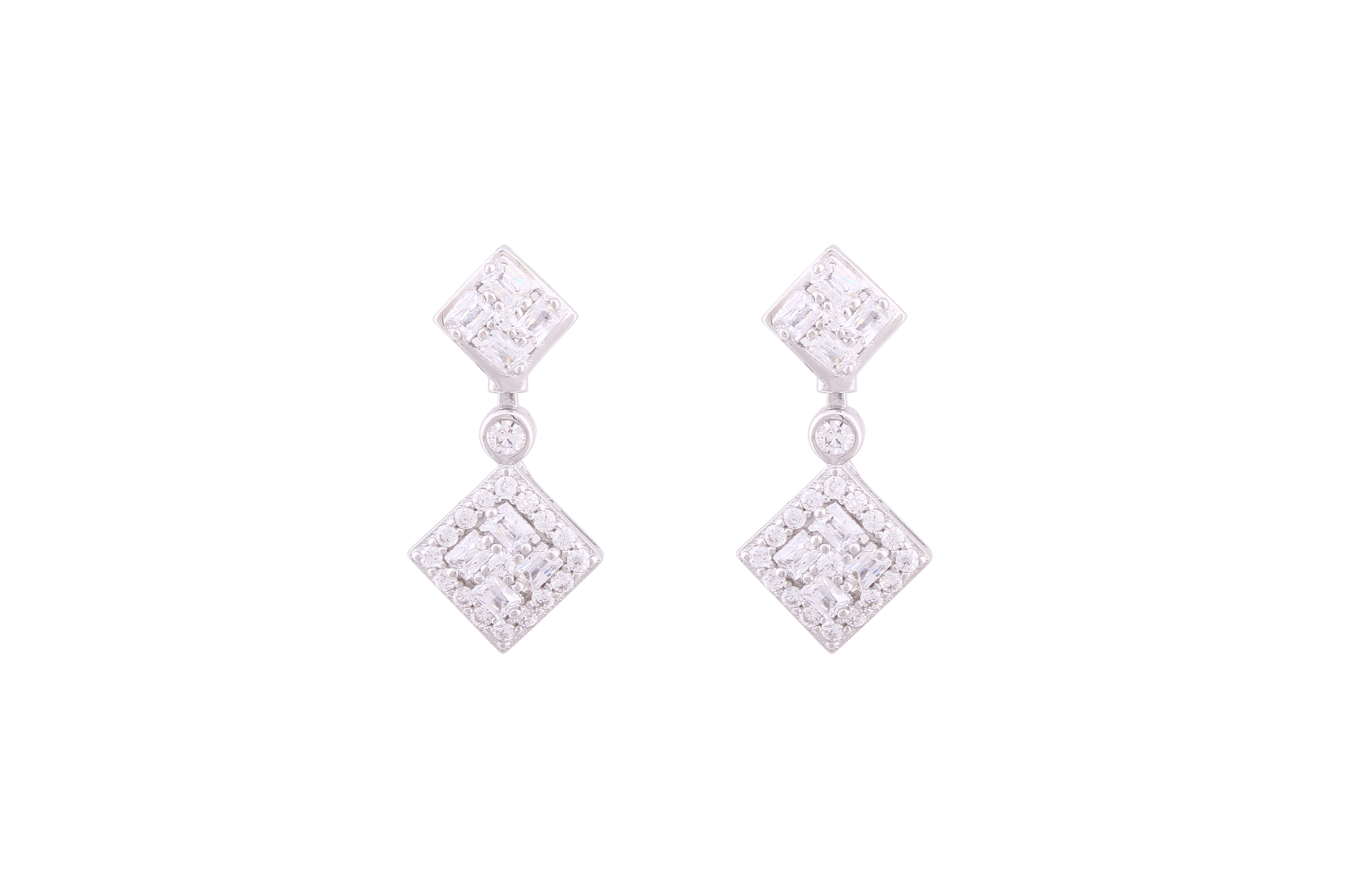 Asfour Crystal Stud Earrings With Art Deco Design Inlaid With Zircon In 925 Sterling Silver ED0093