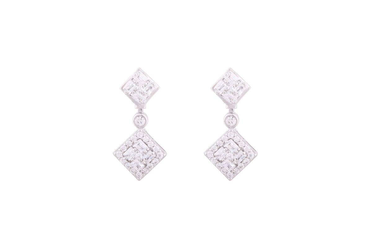 Asfour Crystal Stud Earrings With Art Deco Design Inlaid With Zircon In 925 Sterling Silver ED0093