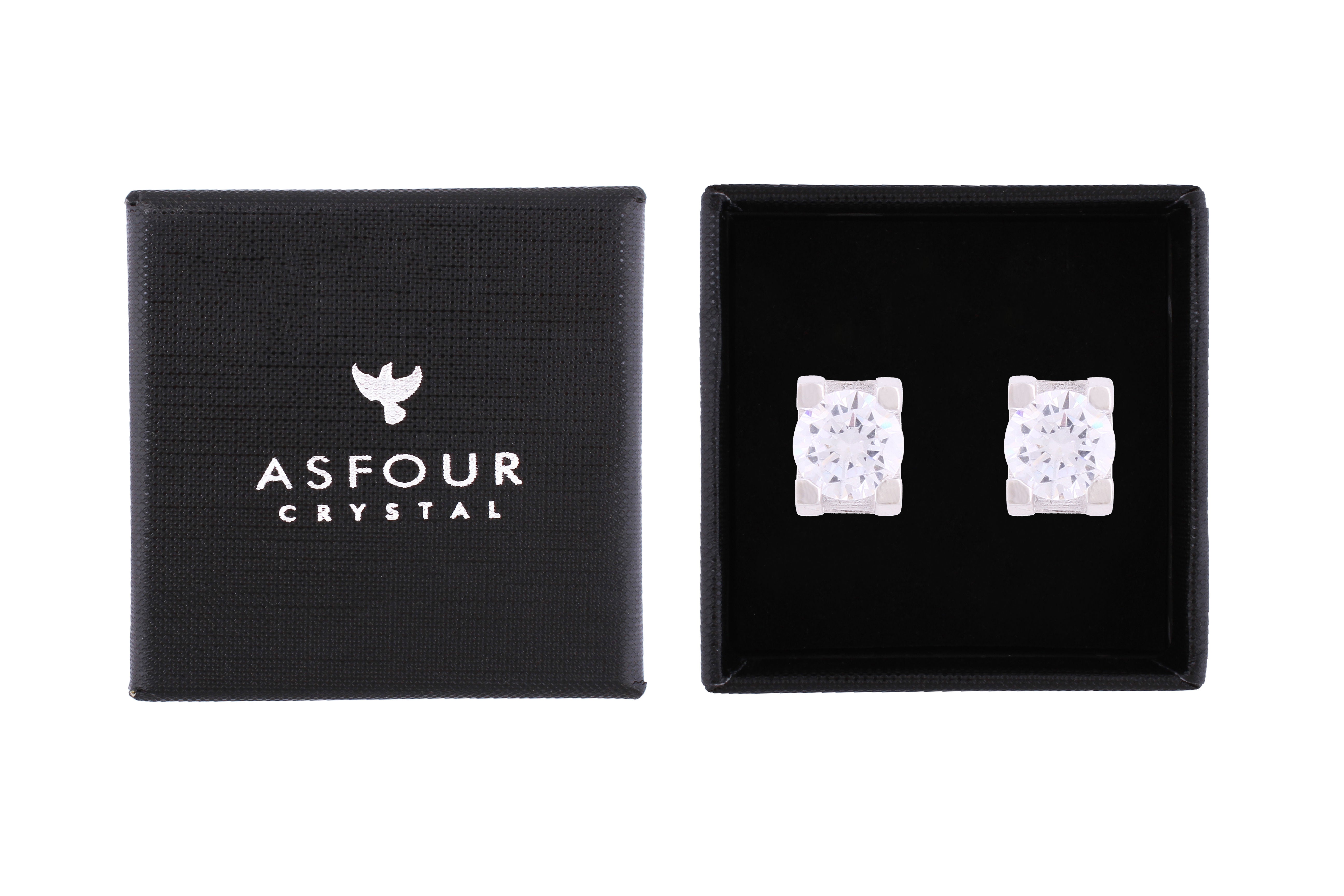 Asfour Crystal Stud Earrings With Inlaid With Round Zircon Stone In 925 Sterling Silver ED0095