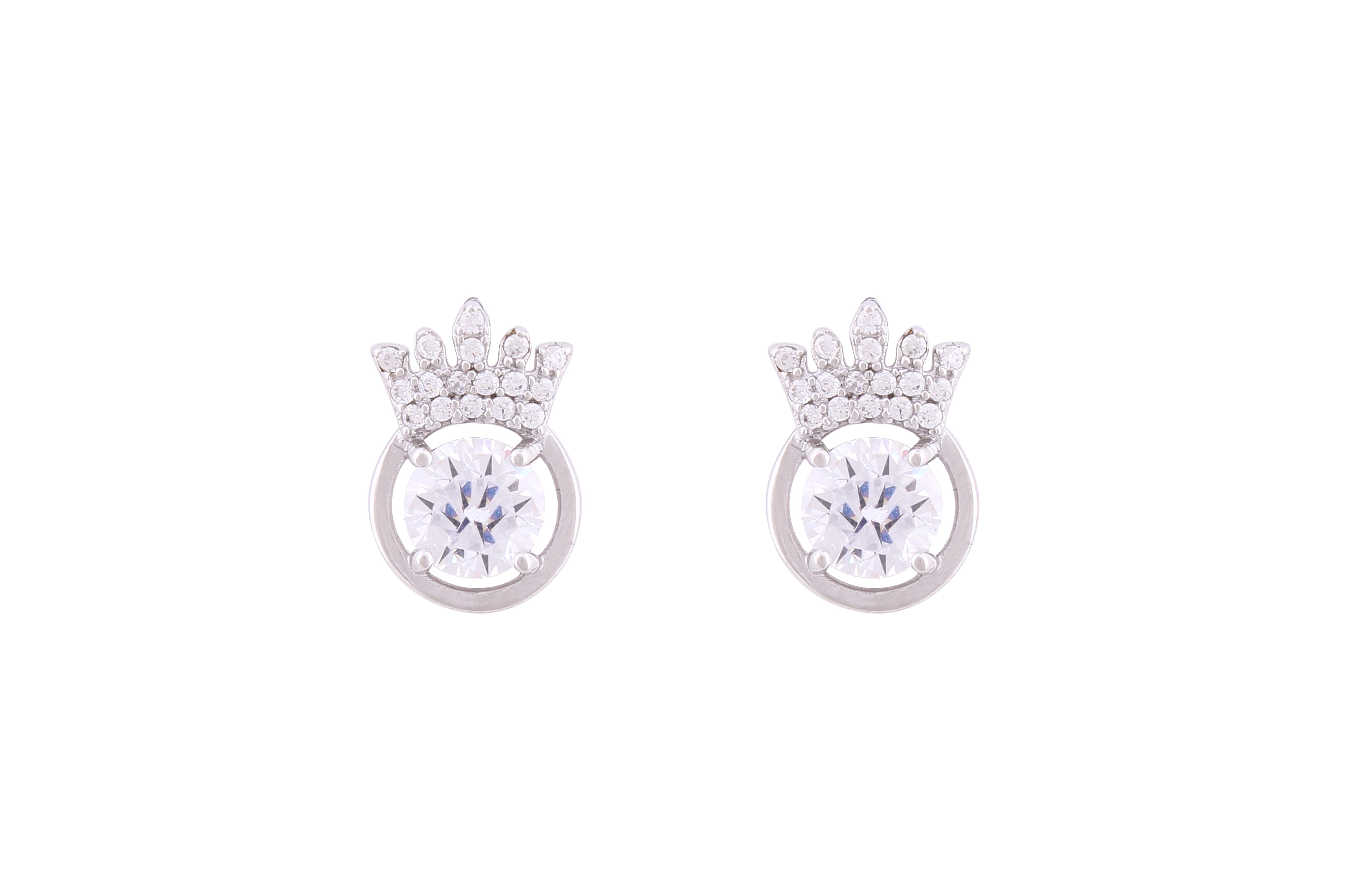 Asfour Crystal Stud Earrings With Crown Design Inlaid With Zircon In 925 Sterling Silver ED0096