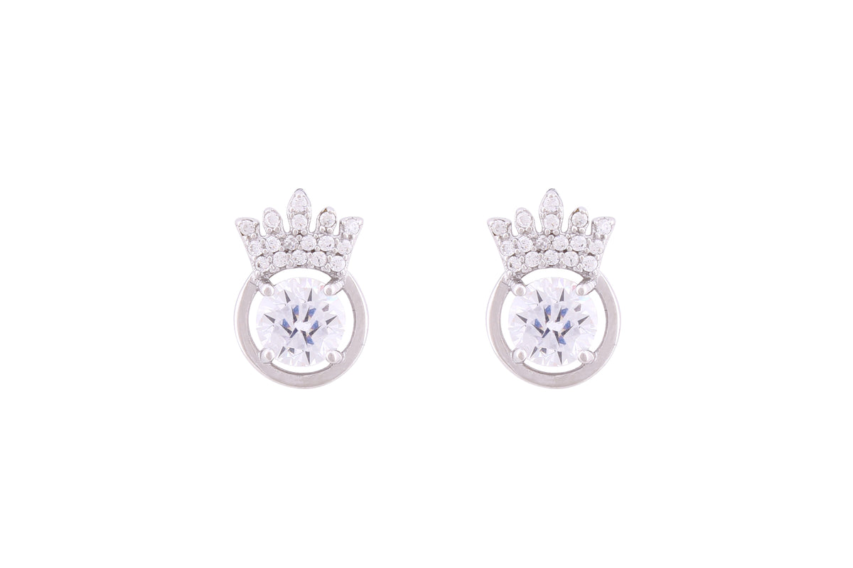 Asfour Crystal Stud Earrings With Crown Design Inlaid With Zircon In 925 Sterling Silver ED0096