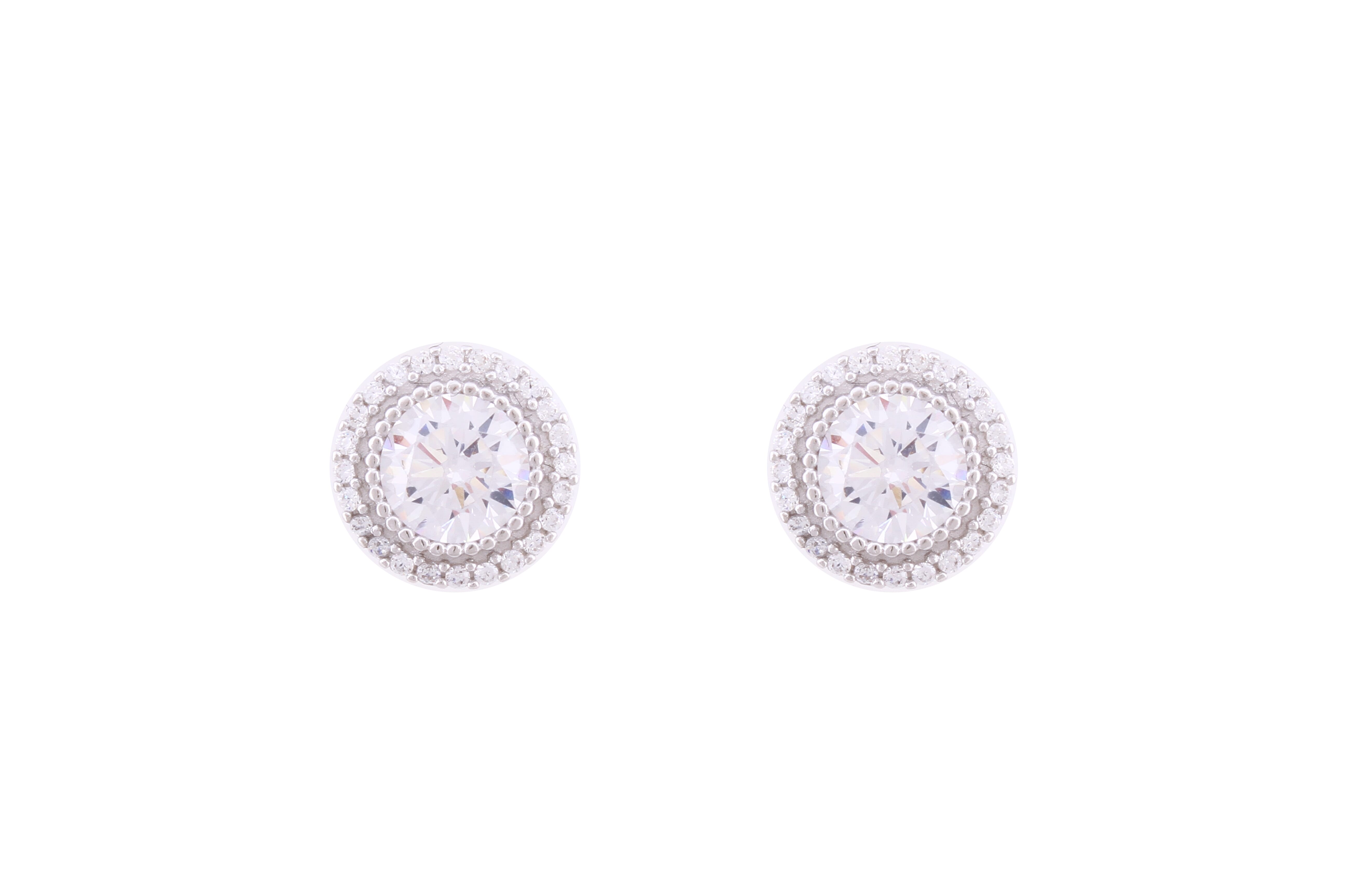 Asfour Crystal Stud Earrings With Round Design Inlaid With Zircon In 925 Sterling Silver ED0098