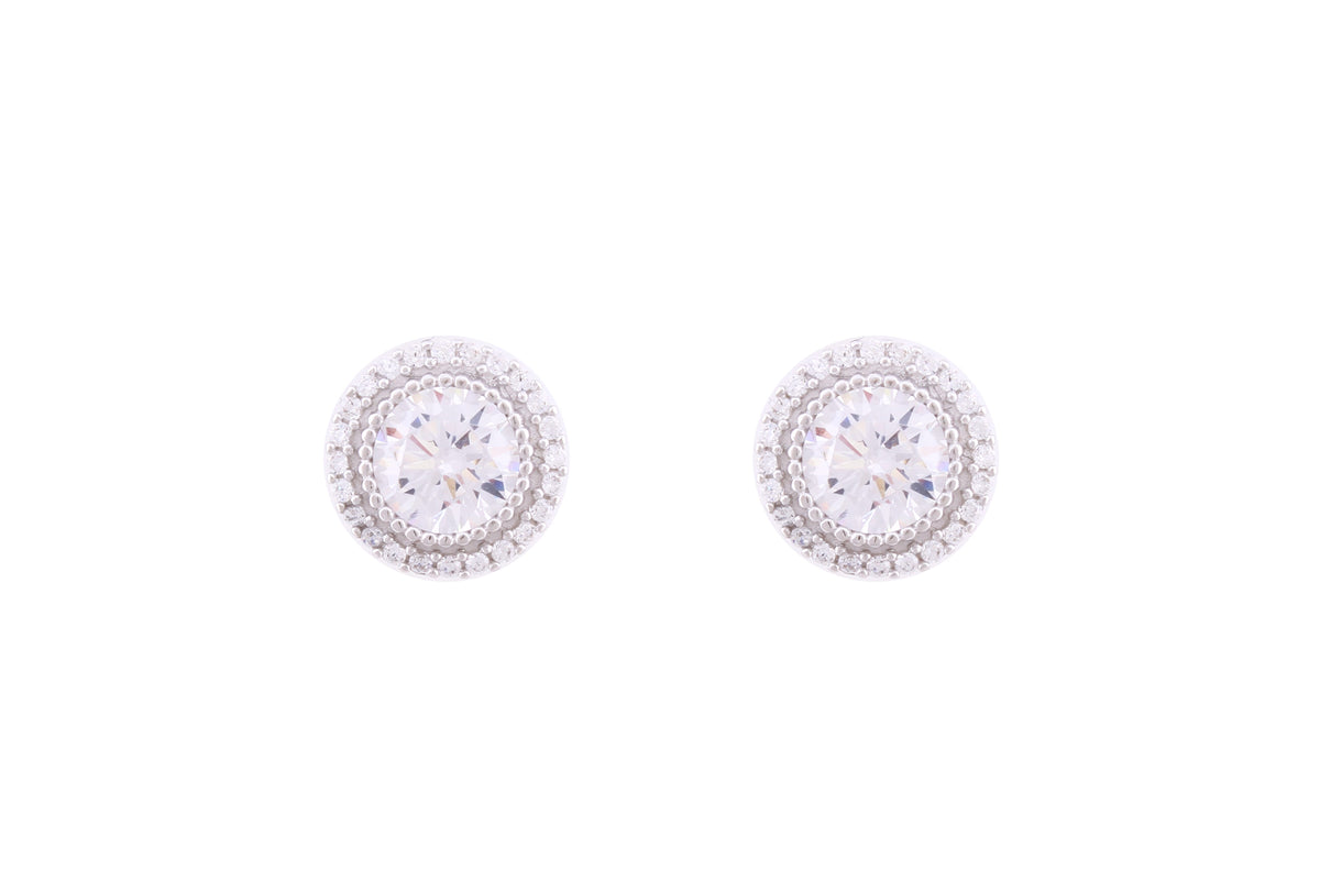 Asfour Crystal Stud Earrings With Round Design Inlaid With Zircon In 925 Sterling Silver ED0098