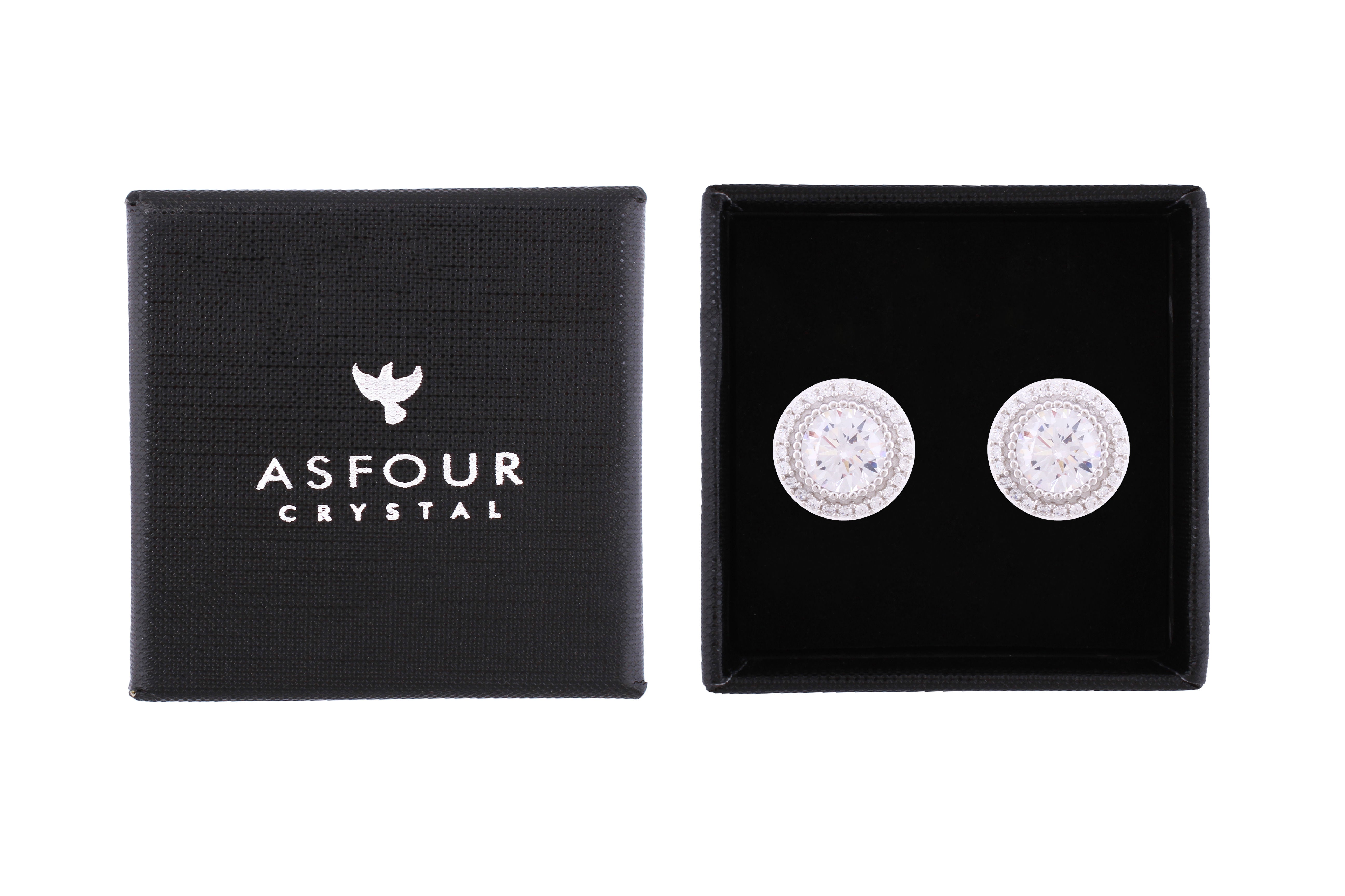 Asfour Crystal Stud Earrings With Round Design Inlaid With Zircon In 925 Sterling Silver ED0098