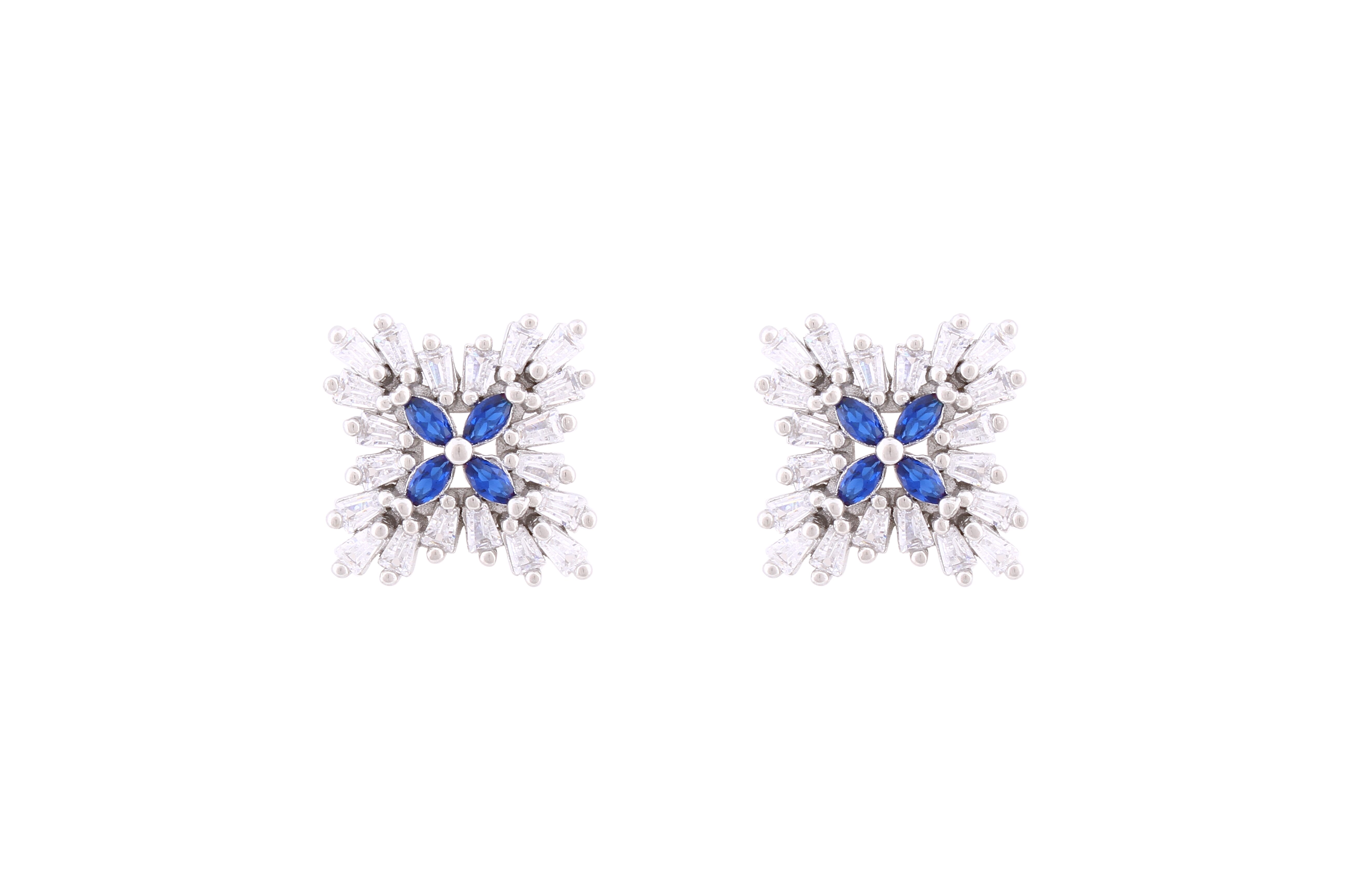 Asfour Crystal Stud Earrings With Blue Flower Design In 925 Sterling Silver ED0099-WB