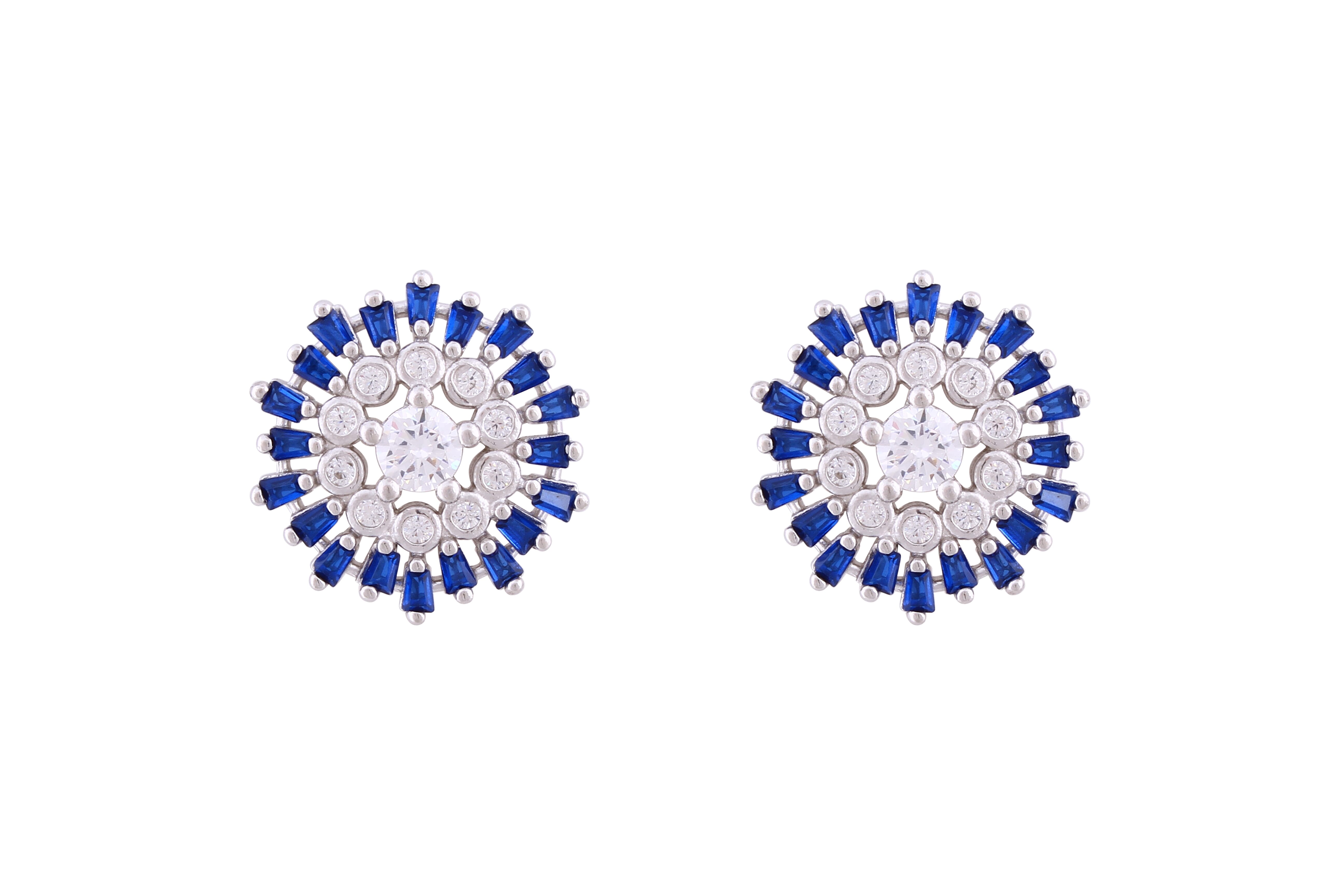 Asfour Crystal Stud Earrings With Blue Round Design In 925 Sterling Silver ED0100-WB