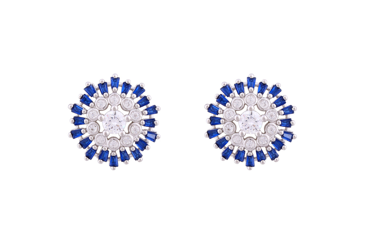 Asfour Crystal Stud Earrings With Blue Round Design In 925 Sterling Silver ED0100-WB