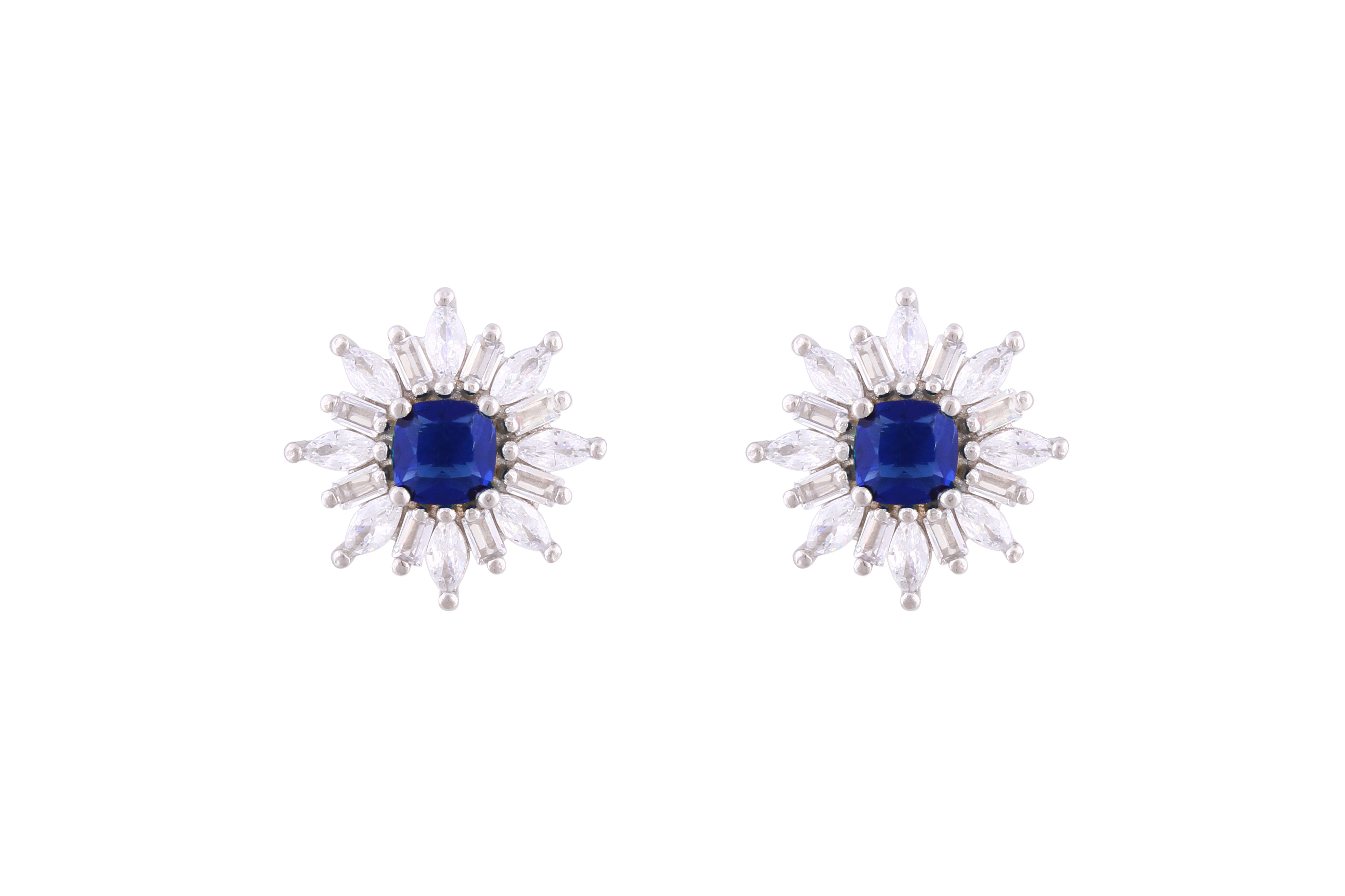 Asfour Crystal Stud Earrings With Blue Star Design In 925 Sterling Silver ED0101-WB