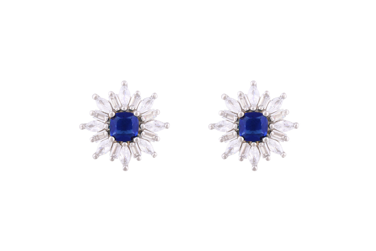 Asfour Crystal Stud Earrings With Blue Star Design In 925 Sterling Silver ED0101-WB