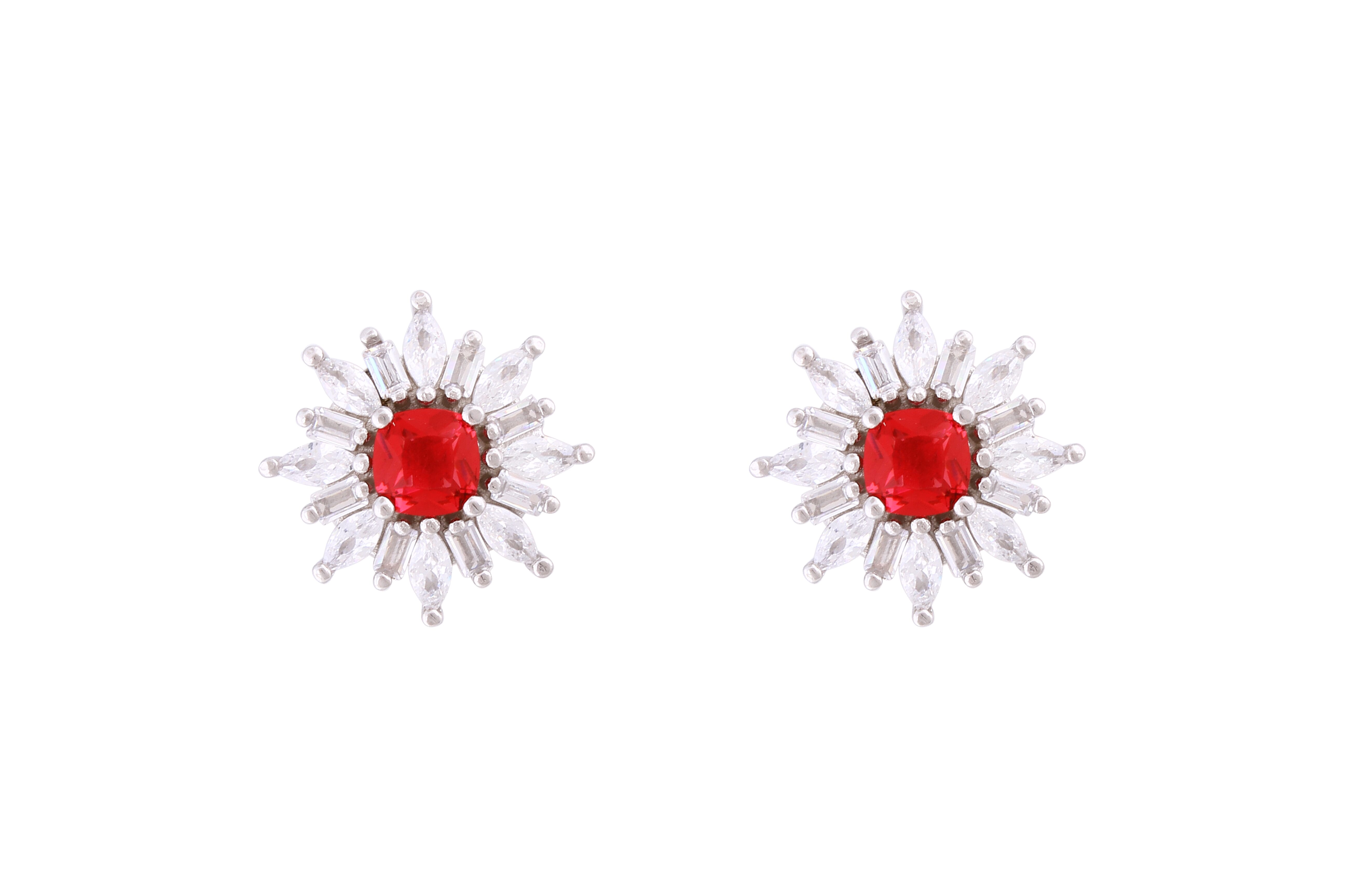 Asfour Crystal Stud Earrings With Fuchsia Star Design In 925 Sterling Silver ED0101-WF