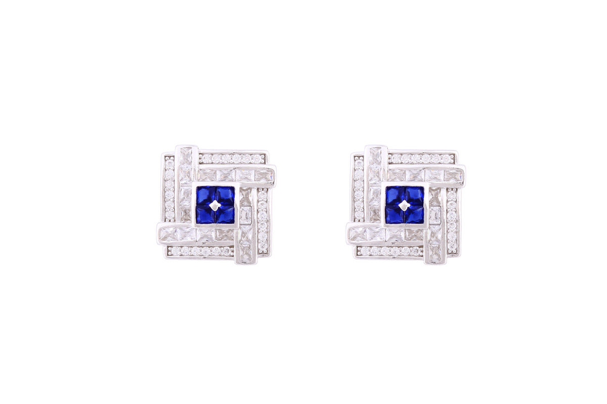 Asfour Crystal Stud Earrings With Square Shape Inlaid With Zircon In 925 Sterling Silver ED0102-WB