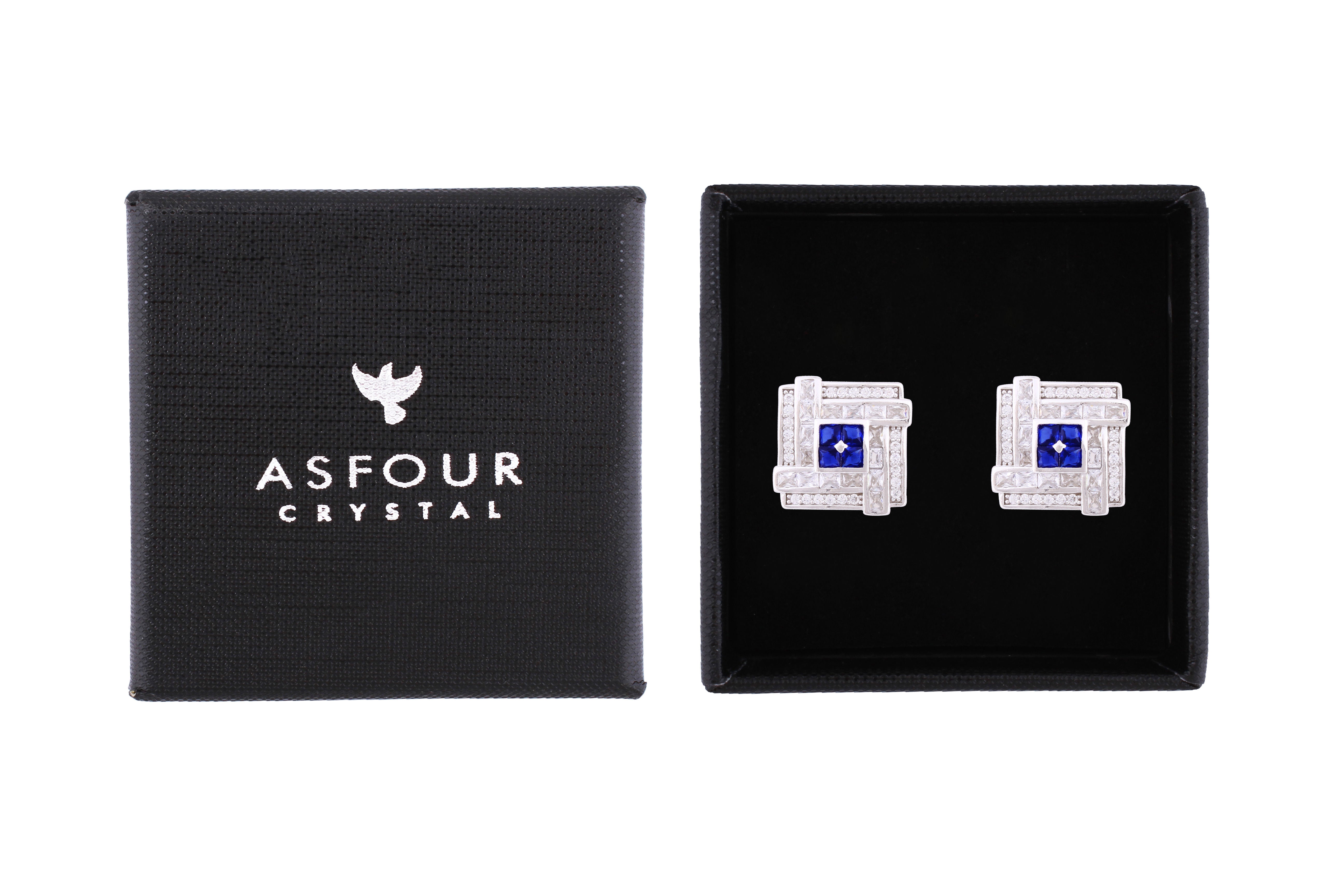 Asfour Crystal Stud Earrings With Square Shape Inlaid With Zircon In 925 Sterling Silver ED0102-WB