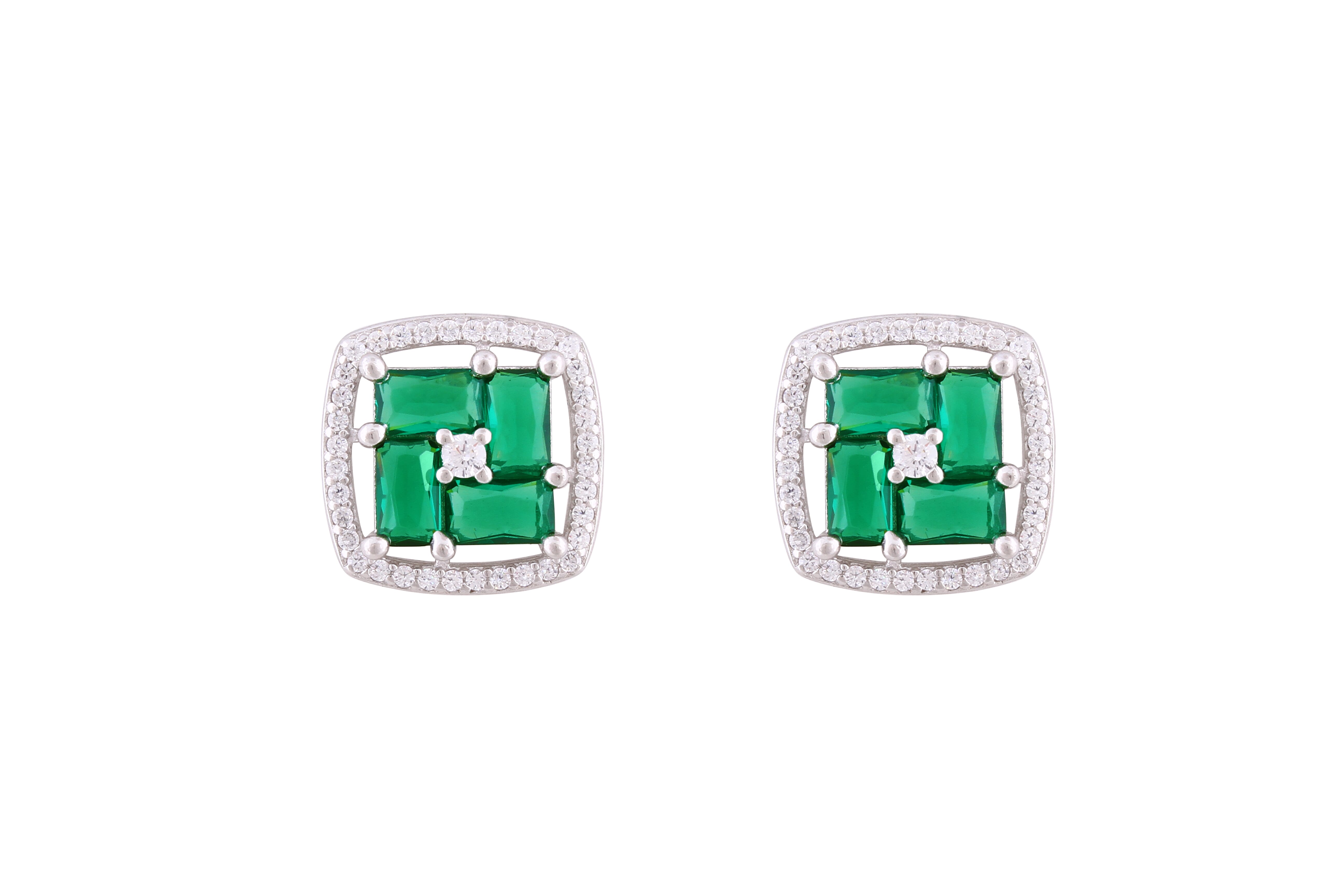 Asfour Crystal Stud Earrings With Emerald Square Design In 925 Sterling Silver ED0103-WG