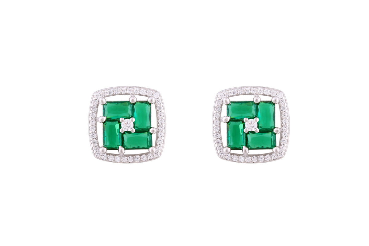 Asfour Crystal Stud Earrings With Emerald Square Design In 925 Sterling Silver ED0103-WG