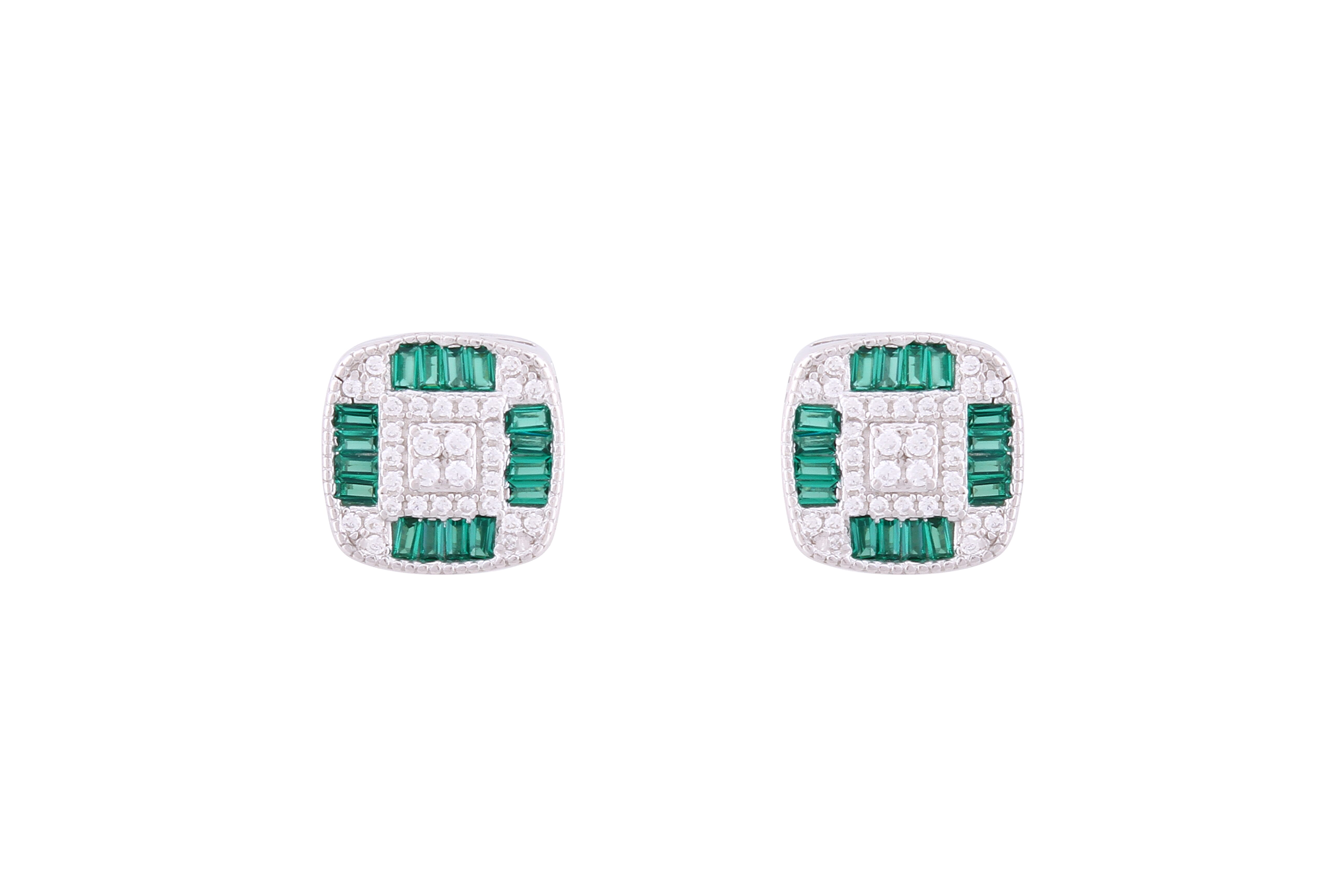 Asfour Crystal Stud Earrings With Emerald Square Design In 925 Sterling Silver ED0104-WG