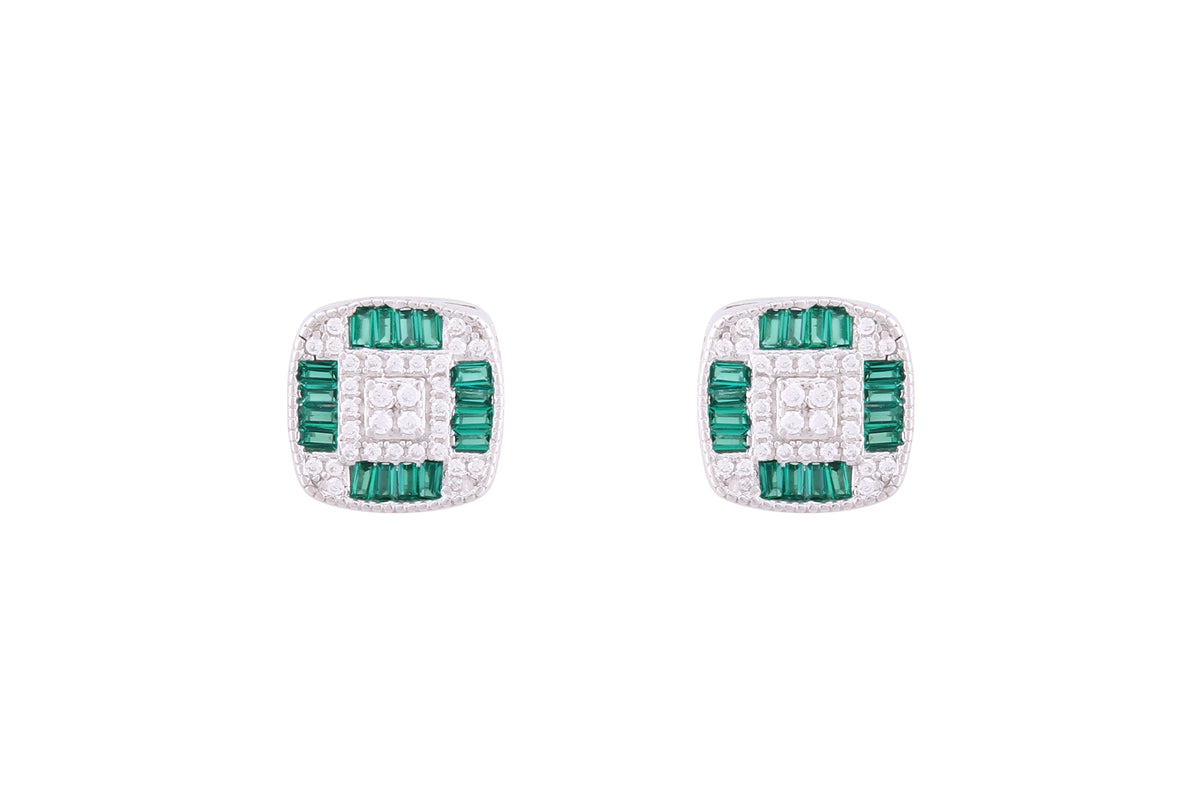 Asfour Crystal Stud Earrings With Emerald Square Design In 925 Sterling Silver ED0104-WG