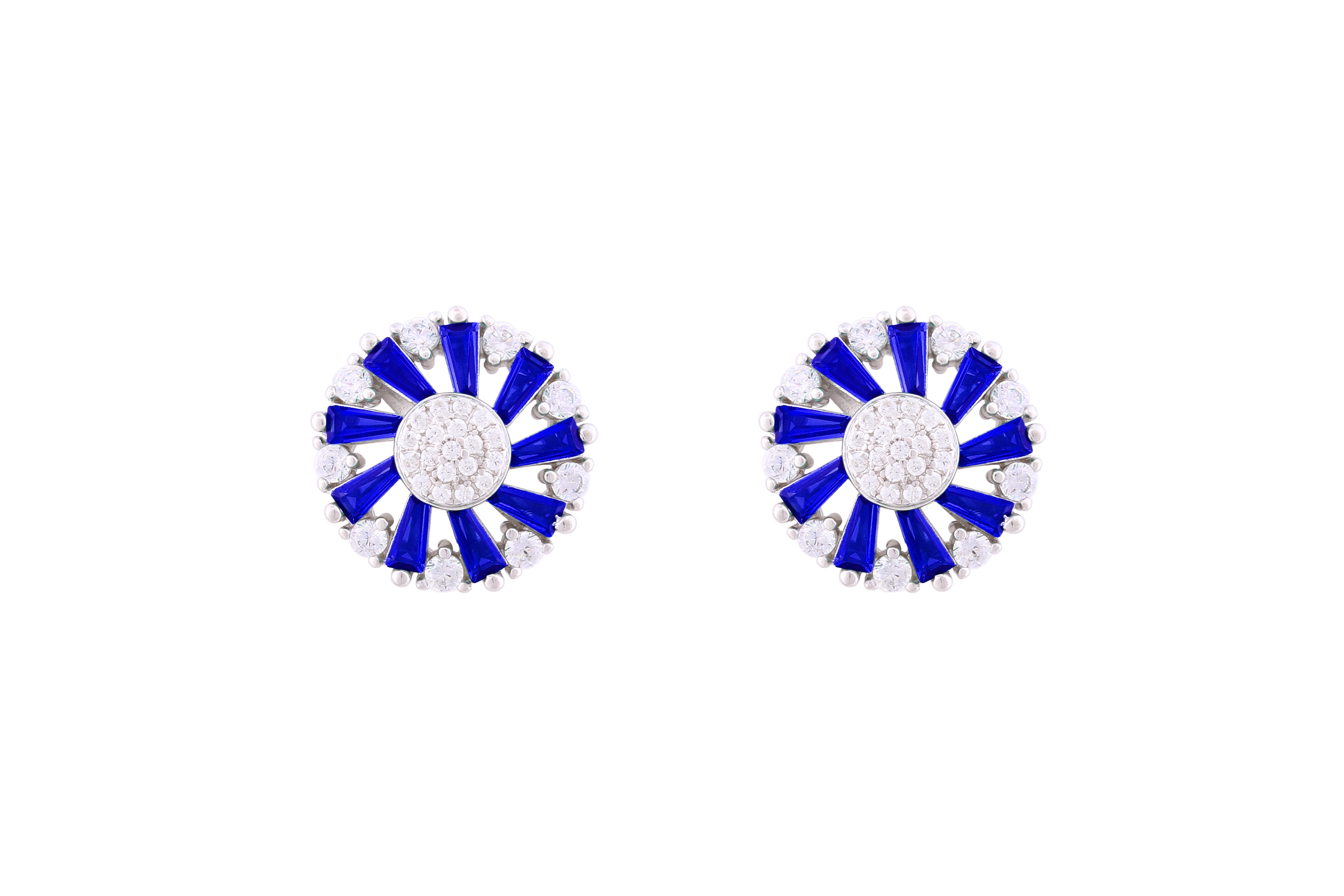 Asfour Crystal Stud Earrings With Blue Circle Design In 925 Sterling Silver ED0105-WB