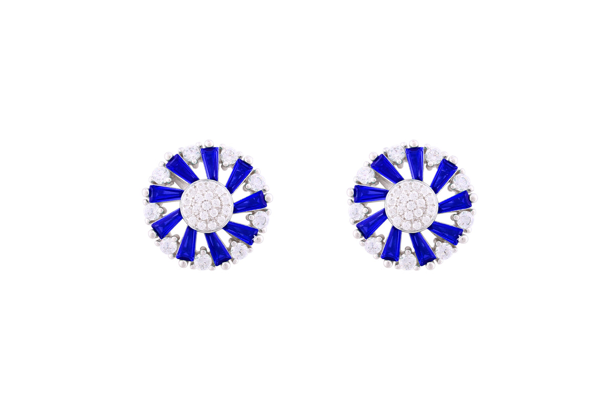 Asfour Crystal Stud Earrings With Blue Circle Design In 925 Sterling Silver ED0105-WB