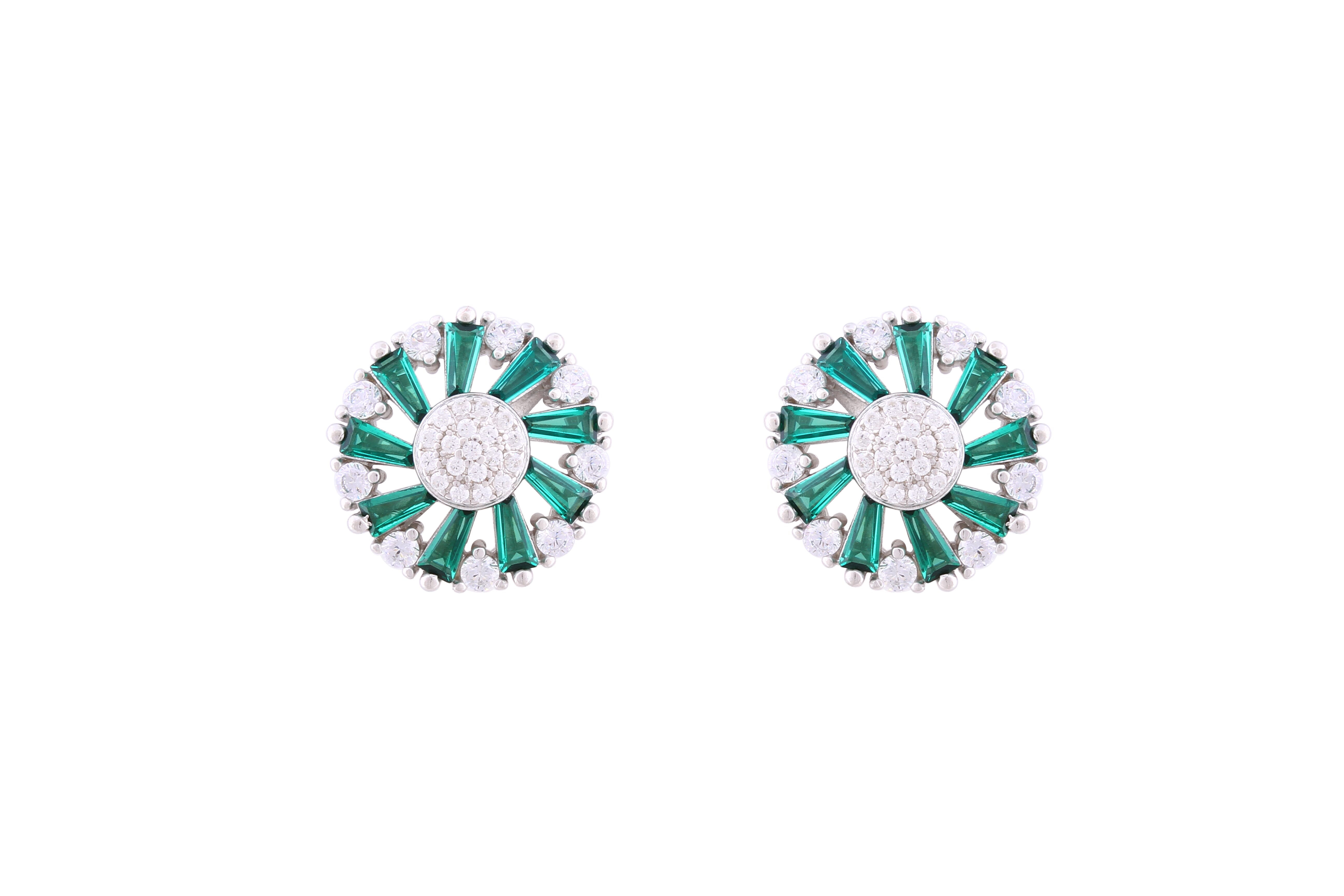 Asfour Crystal Stud Earrings With Emerald Circle Design In 925 Sterling Silver ED0105-WG