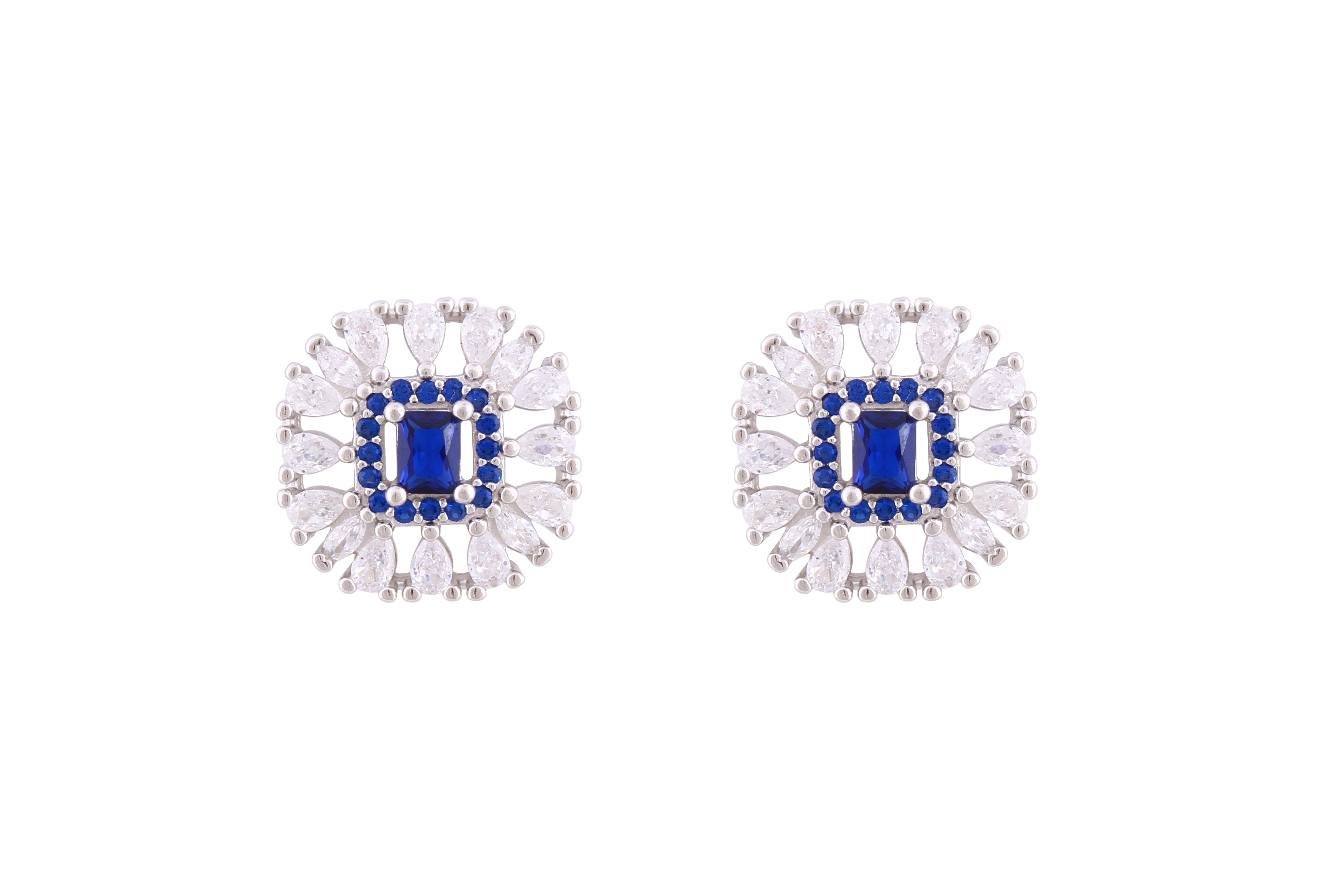 Asfour Crystal Stud Earrings With Blue Square Shape Inlaid With Zircon In 925 Sterling Silver ED0106-WB