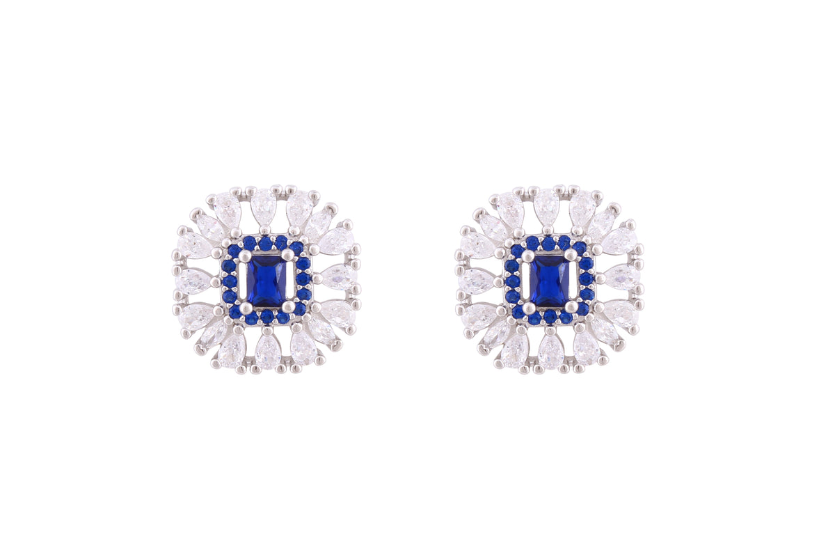 Asfour Crystal Stud Earrings With Blue Square Shape Inlaid With Zircon In 925 Sterling Silver ED0106-WB