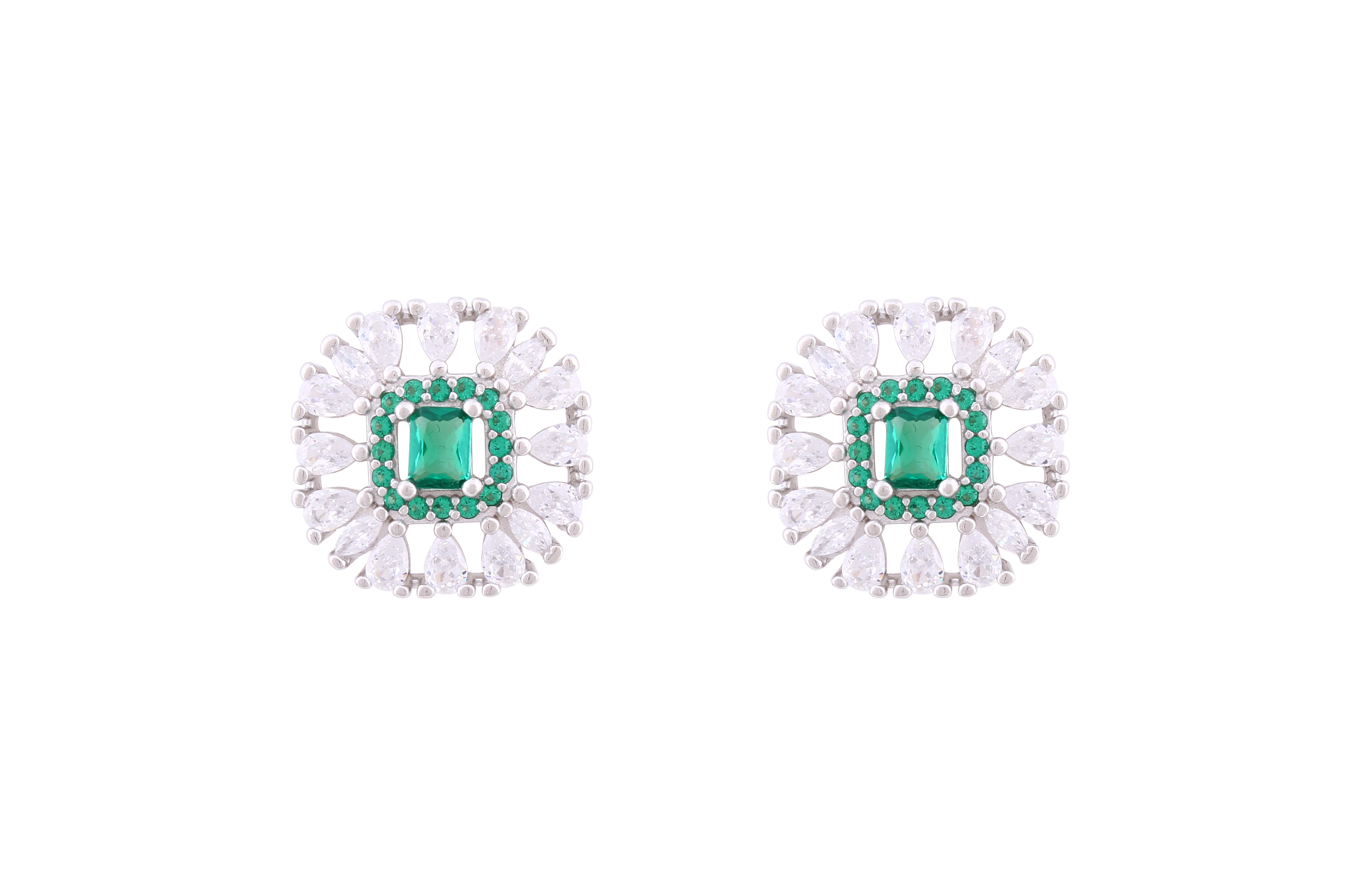 Asfour Crystal Stud Earrings With Emerald Square Shape In 925 Sterling Silver ED0106-WG