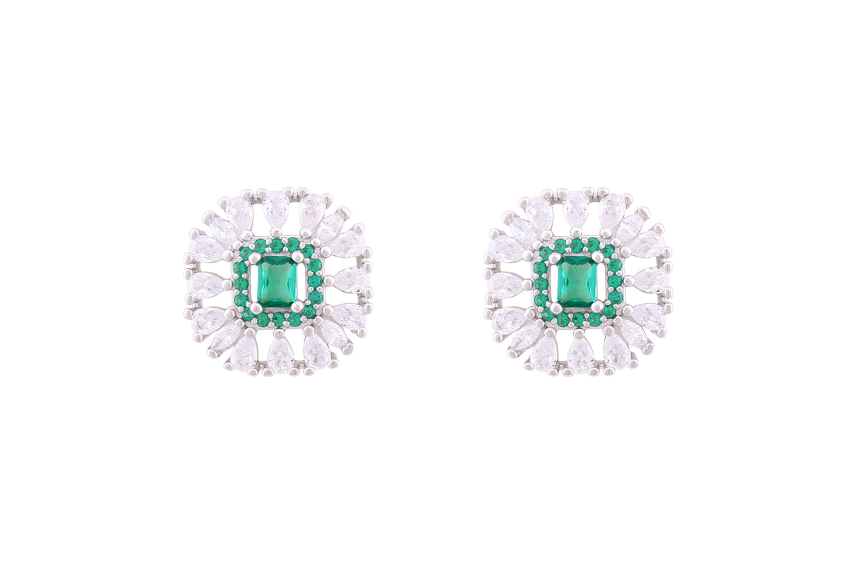 Asfour Crystal Stud Earrings With Emerald Square Shape In 925 Sterling Silver ED0106-WG