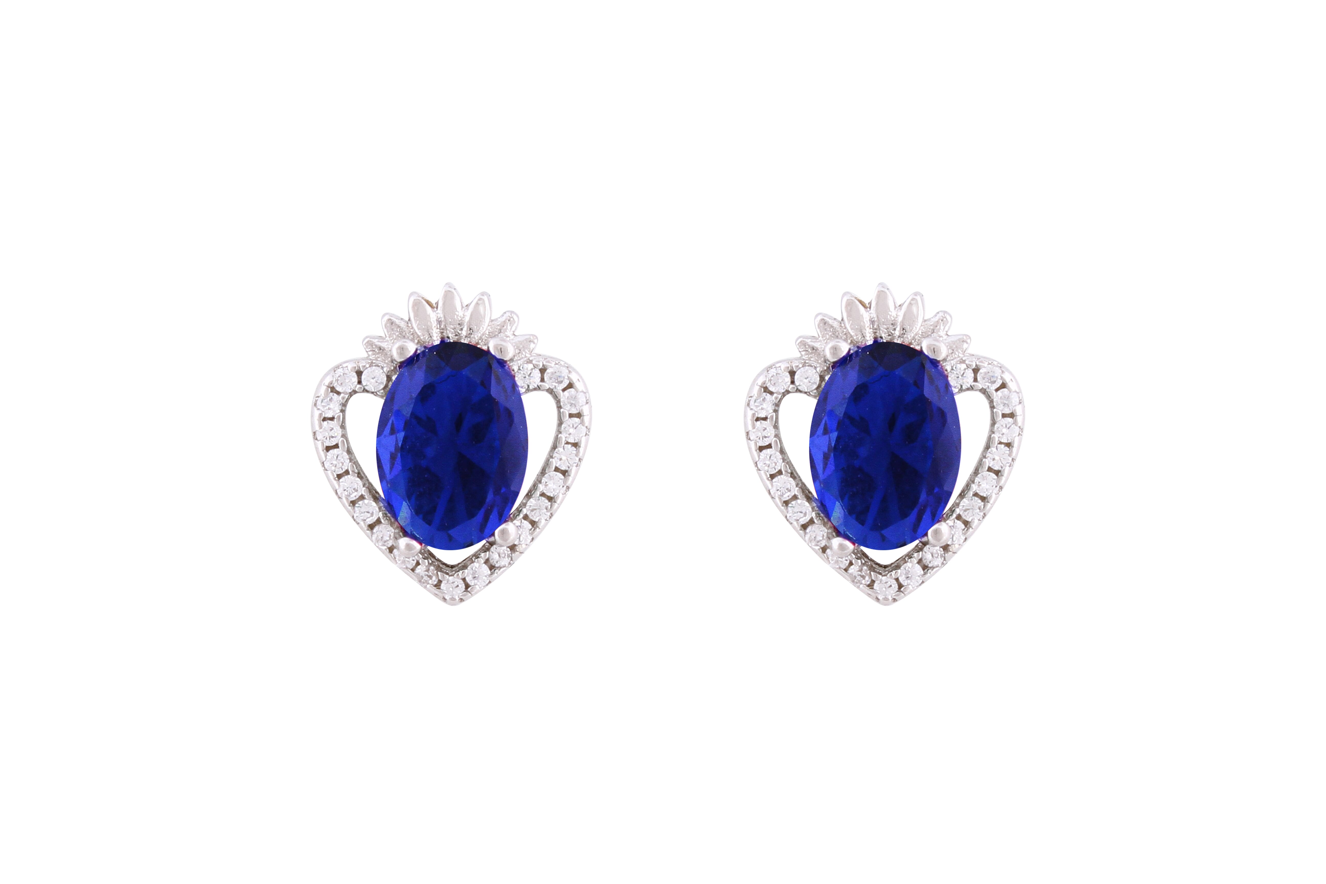 Asfour Crystal Stud Earrings With Blue Heart Design In 925 Sterling Silver ED0107-B