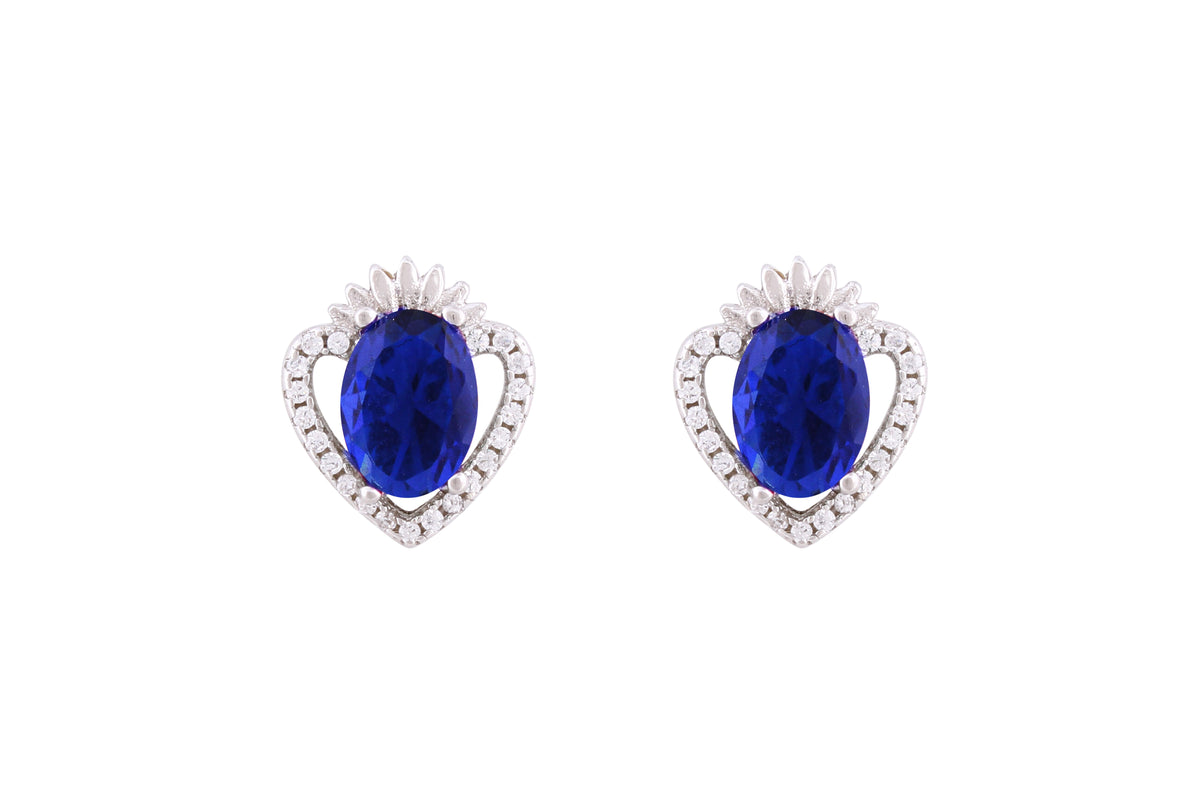 Asfour Crystal Stud Earrings With Blue Heart Design In 925 Sterling Silver ED0107-B