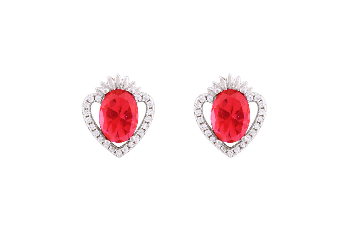 Asfour Crystal Stud Earrings With Fuchsia Heart Design In 925 Sterling Silver ED0107-F