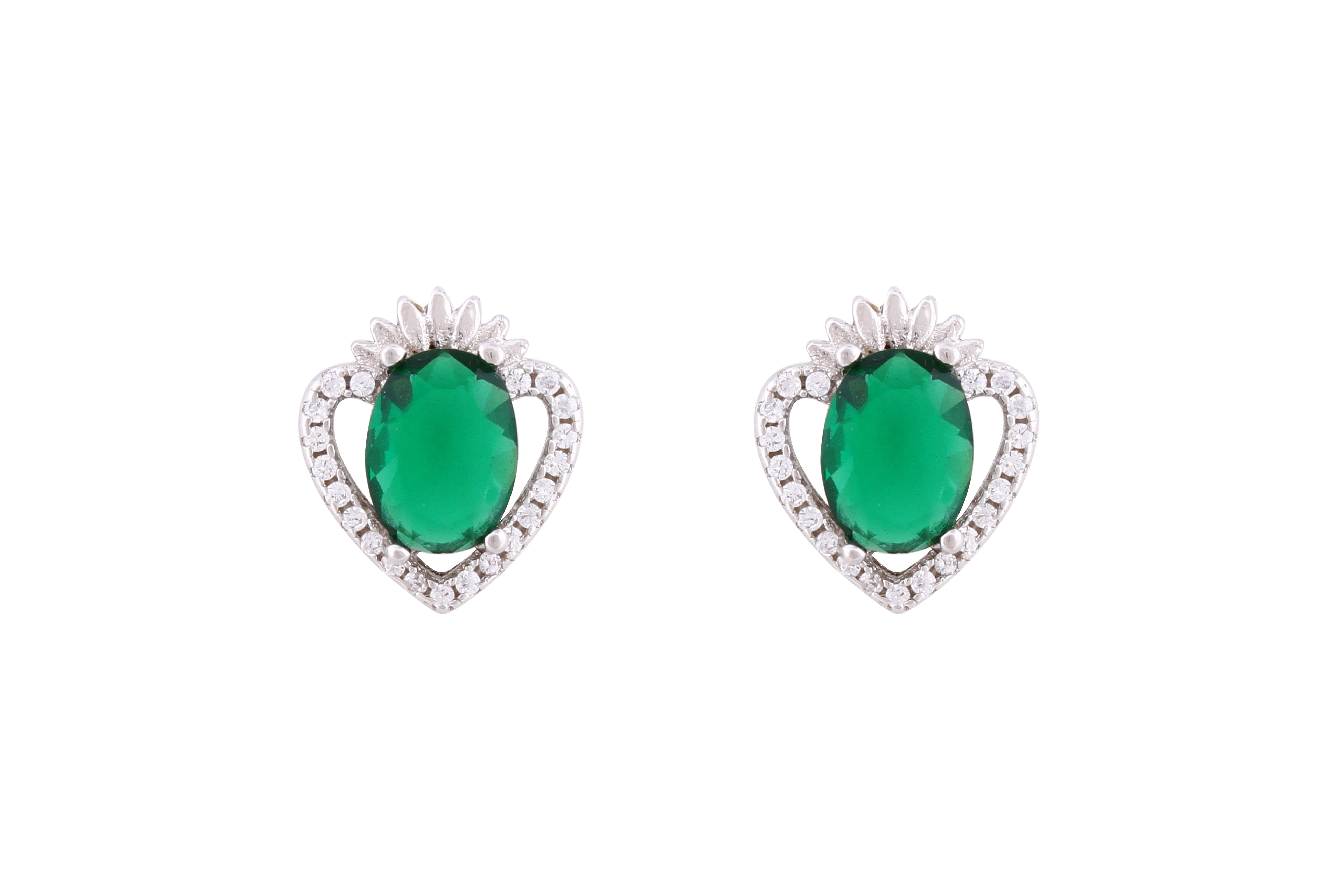 Asfour Crystal Stud Earrings With Emerald Heart Design In 925 Sterling Silver ED0107-G