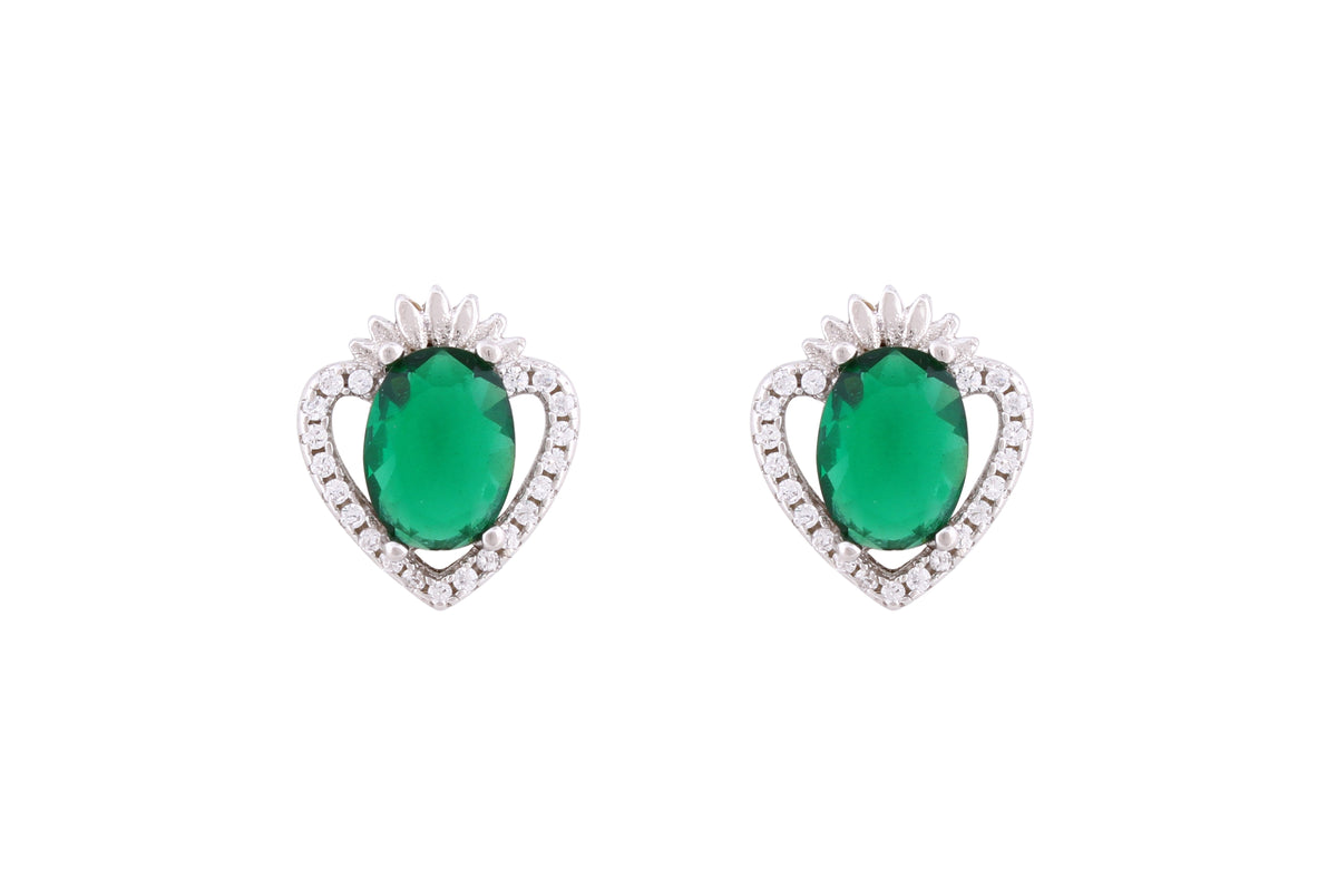 Asfour Crystal Stud Earrings With Emerald Heart Design In 925 Sterling Silver ED0107-G