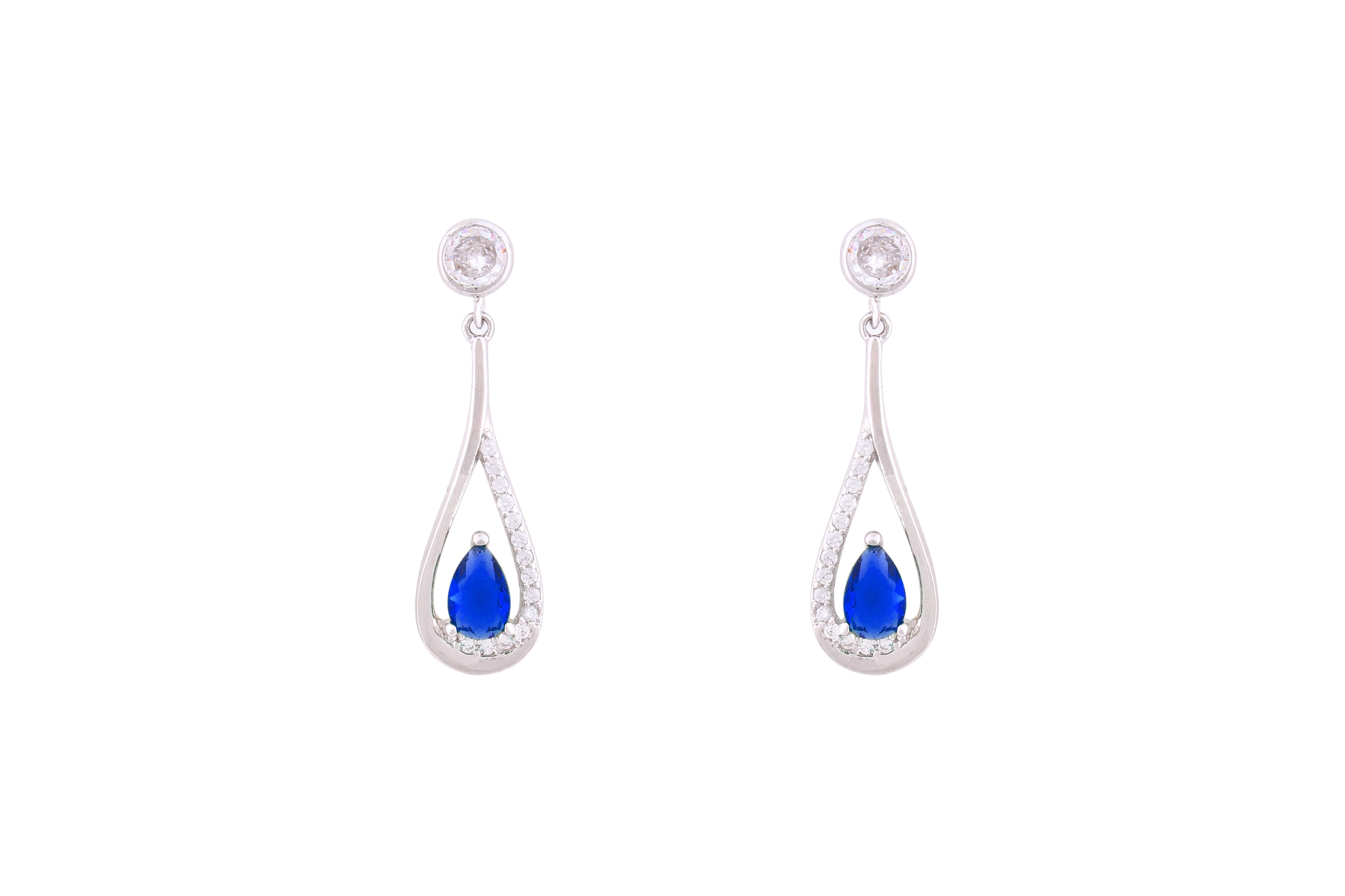 Asfour Crystal Stud Earrings Inlaid With Pear Cut Blue Zircon In 925 Sterling Silver ED0108-WB