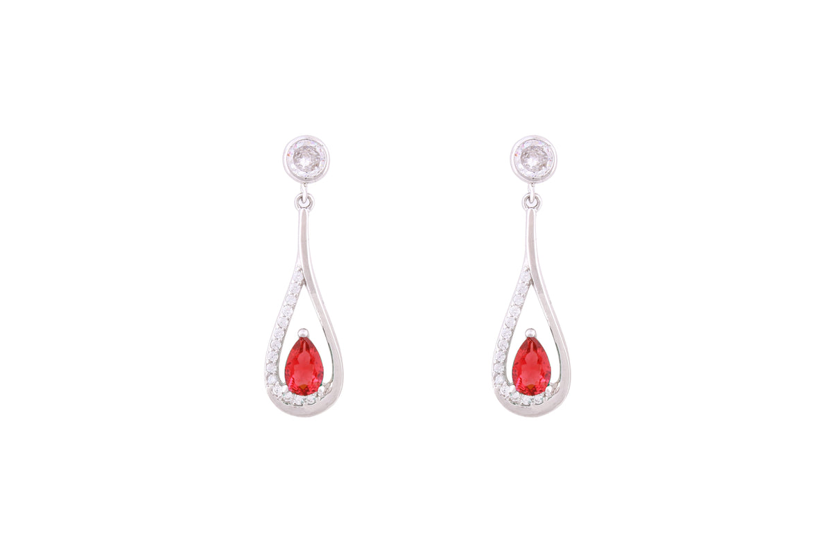 Asfour Crystal Stud Earrings Inlaid With Pear Cut Fuchsia Zircon In 925 Sterling Silver ED0108-WF