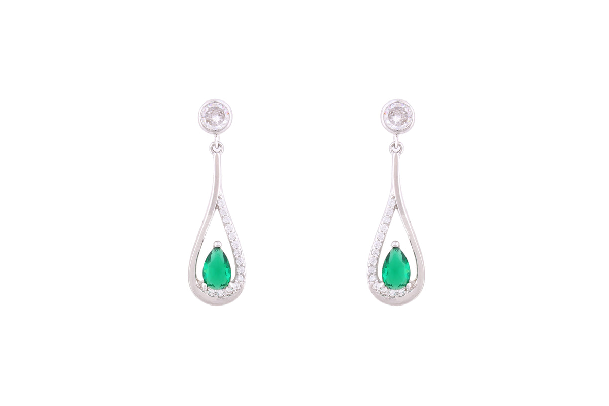 Asfour Crystal Stud Earrings Inlaid With Pear Cut Emerald Zircon In 925 Sterling Silver ED0108-WG