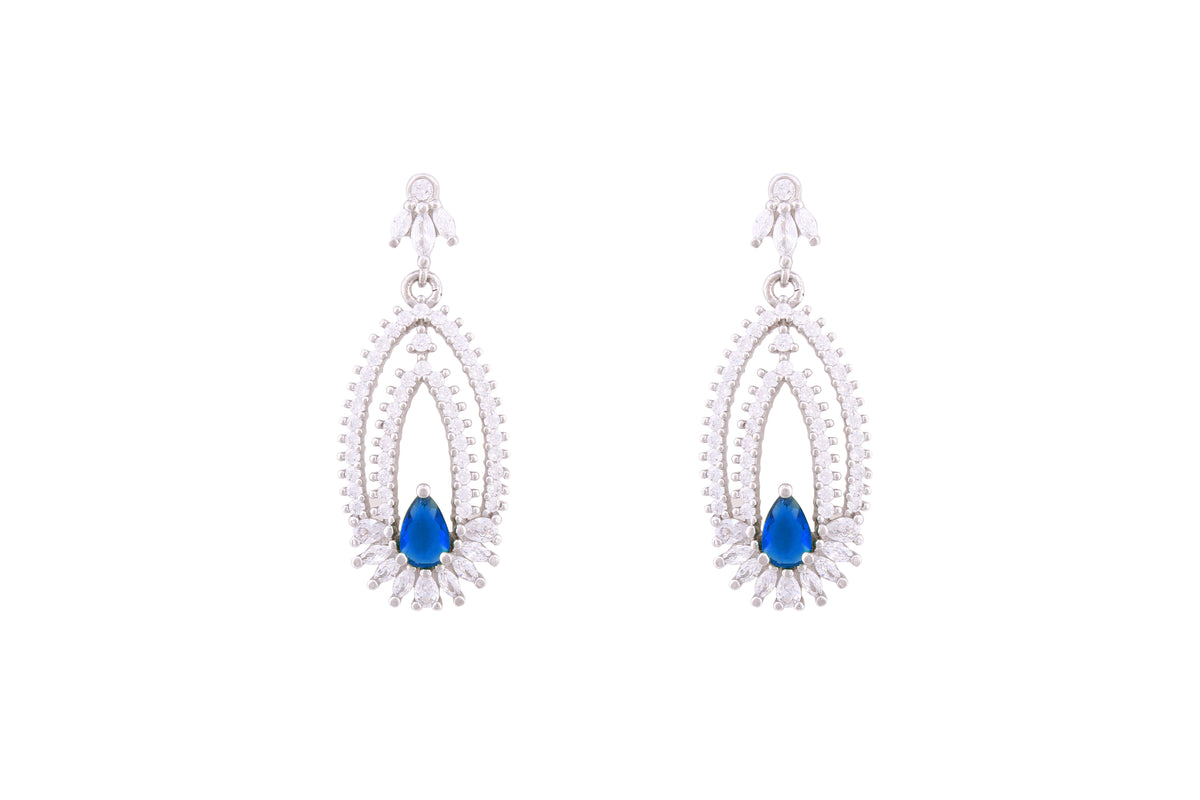 Asfour Crystal Stud Earrings With Blue Decorative Design In 925 Sterling Silver ED0109-WB