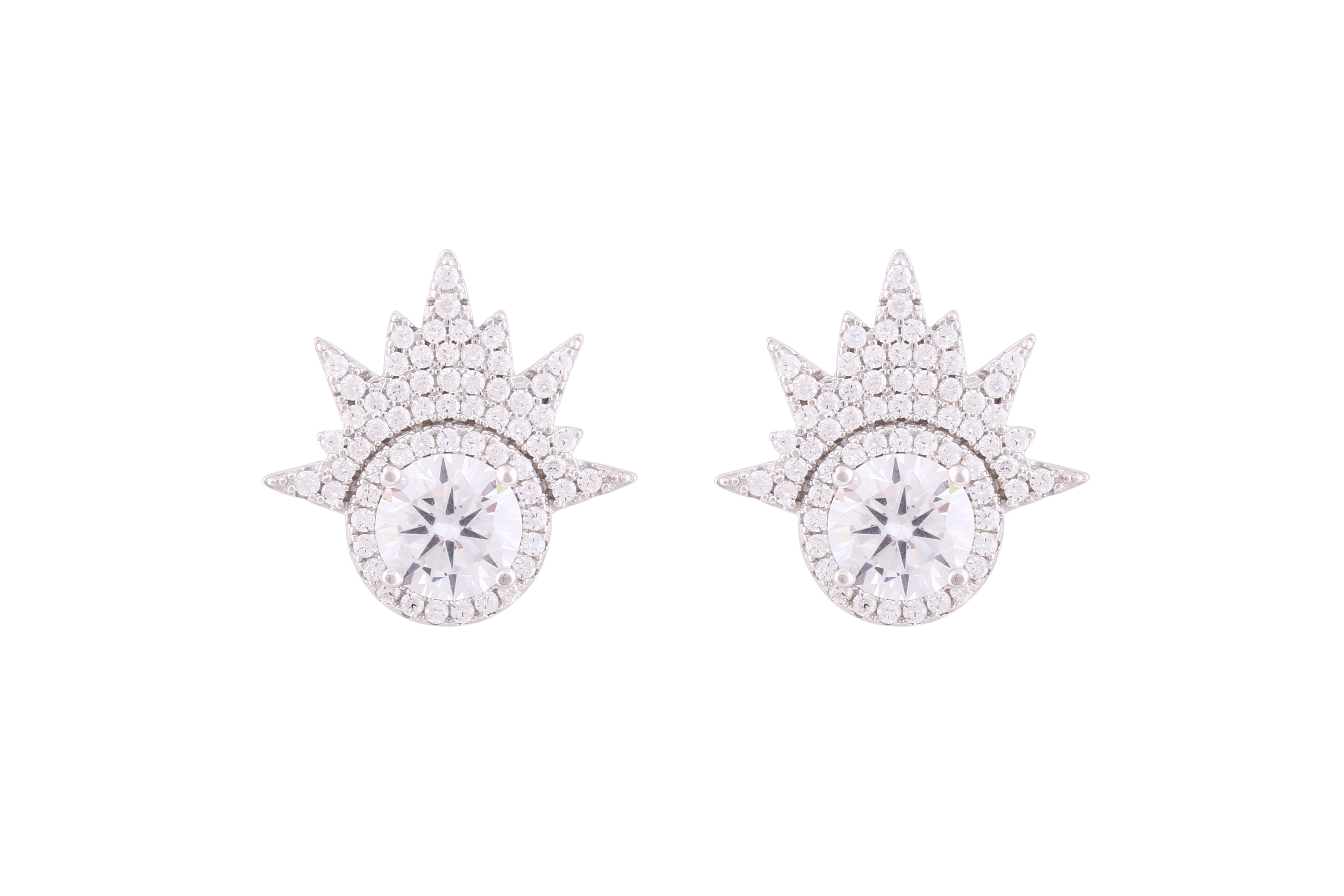 Asfour Crystal Stud Earrings With Art Deco In 925 Sterling Silver-ED0110