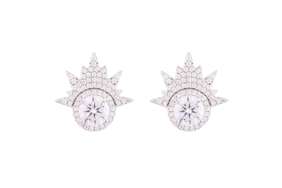 Asfour Crystal Stud Earrings With Art Deco In 925 Sterling Silver-ED0110