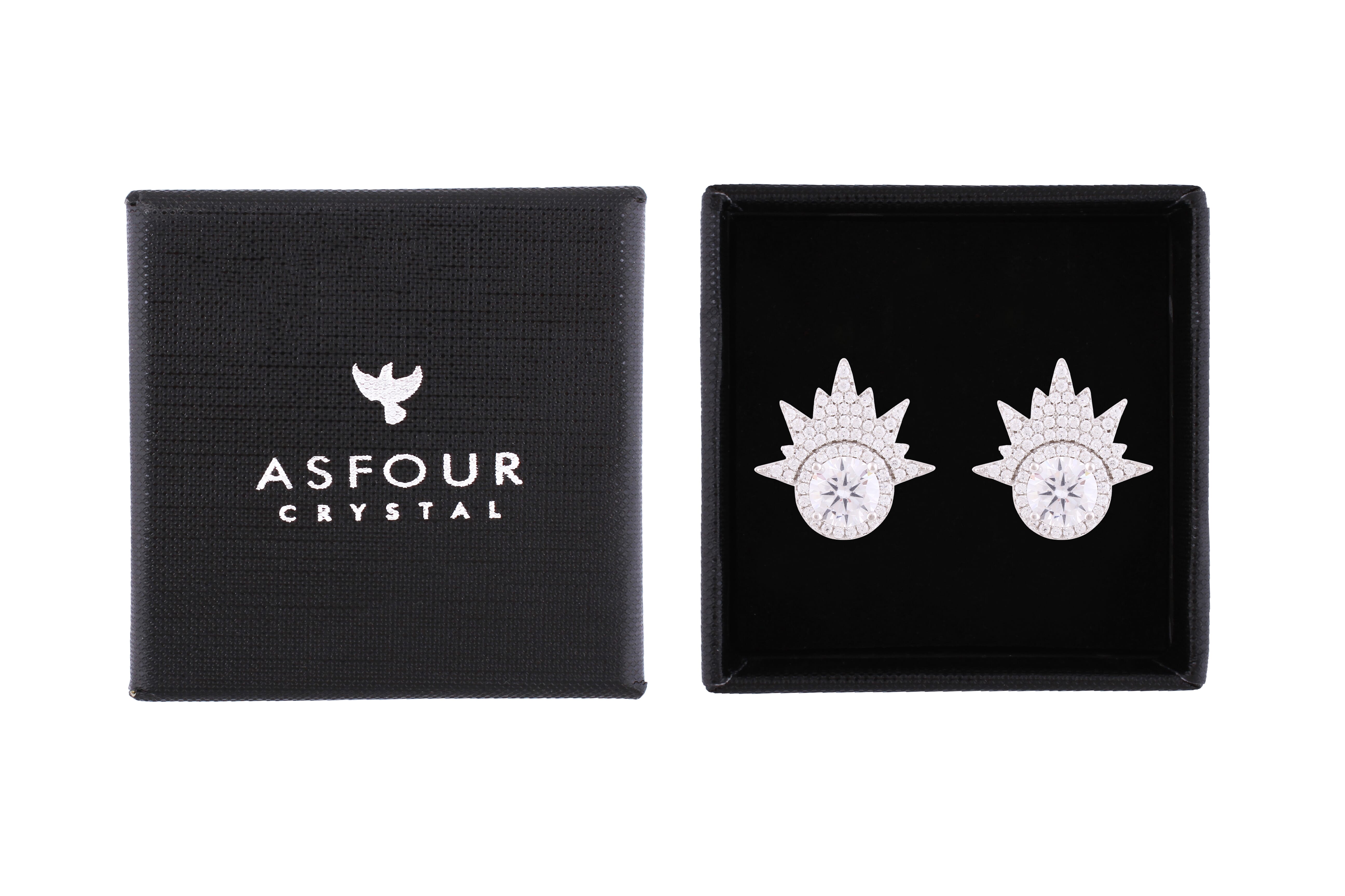 Asfour Crystal Stud Earrings With Art Deco In 925 Sterling Silver-ED0110