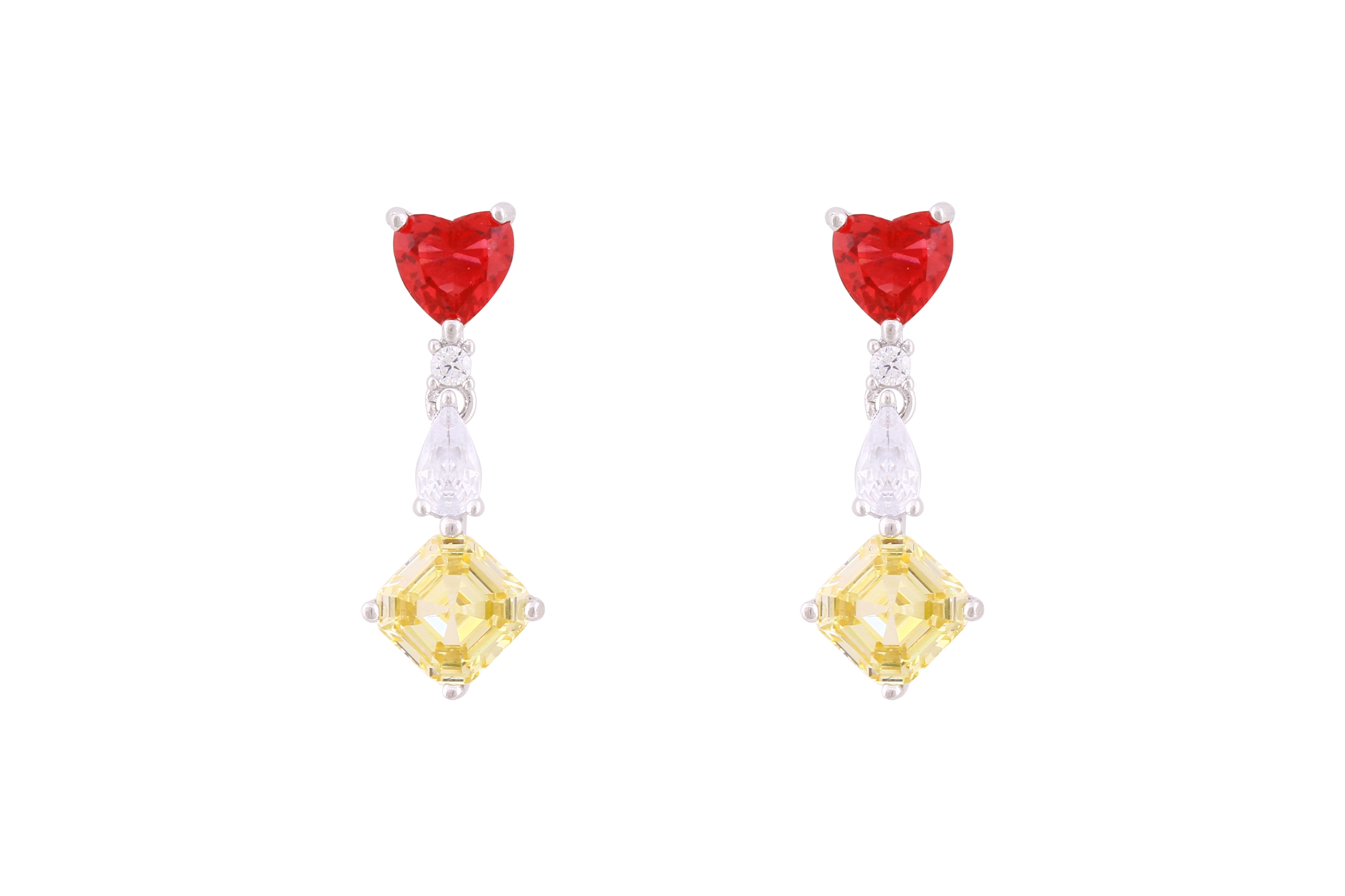 Asfour Crystal Stud Earrings With Multi Color Heart Design In 925 Sterling Silver-ED0112-K