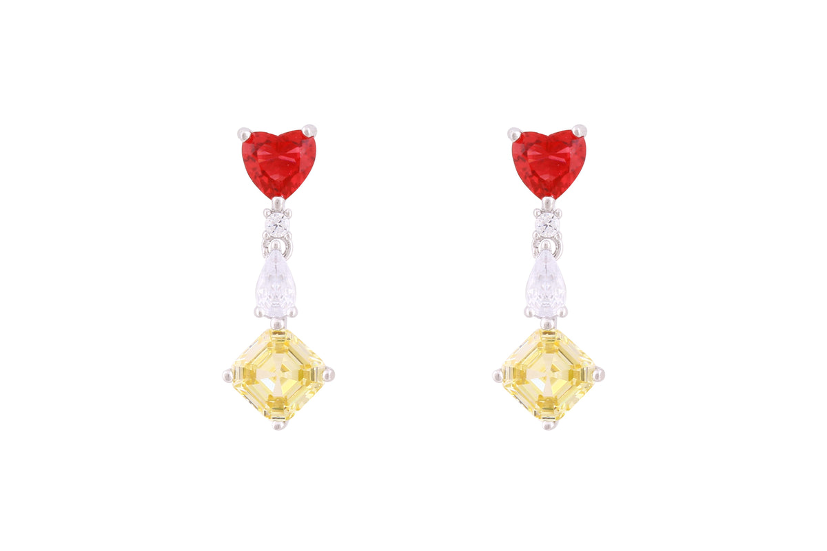 Asfour Crystal Stud Earrings With Multi Color Heart Design In 925 Sterling Silver-ED0112-K