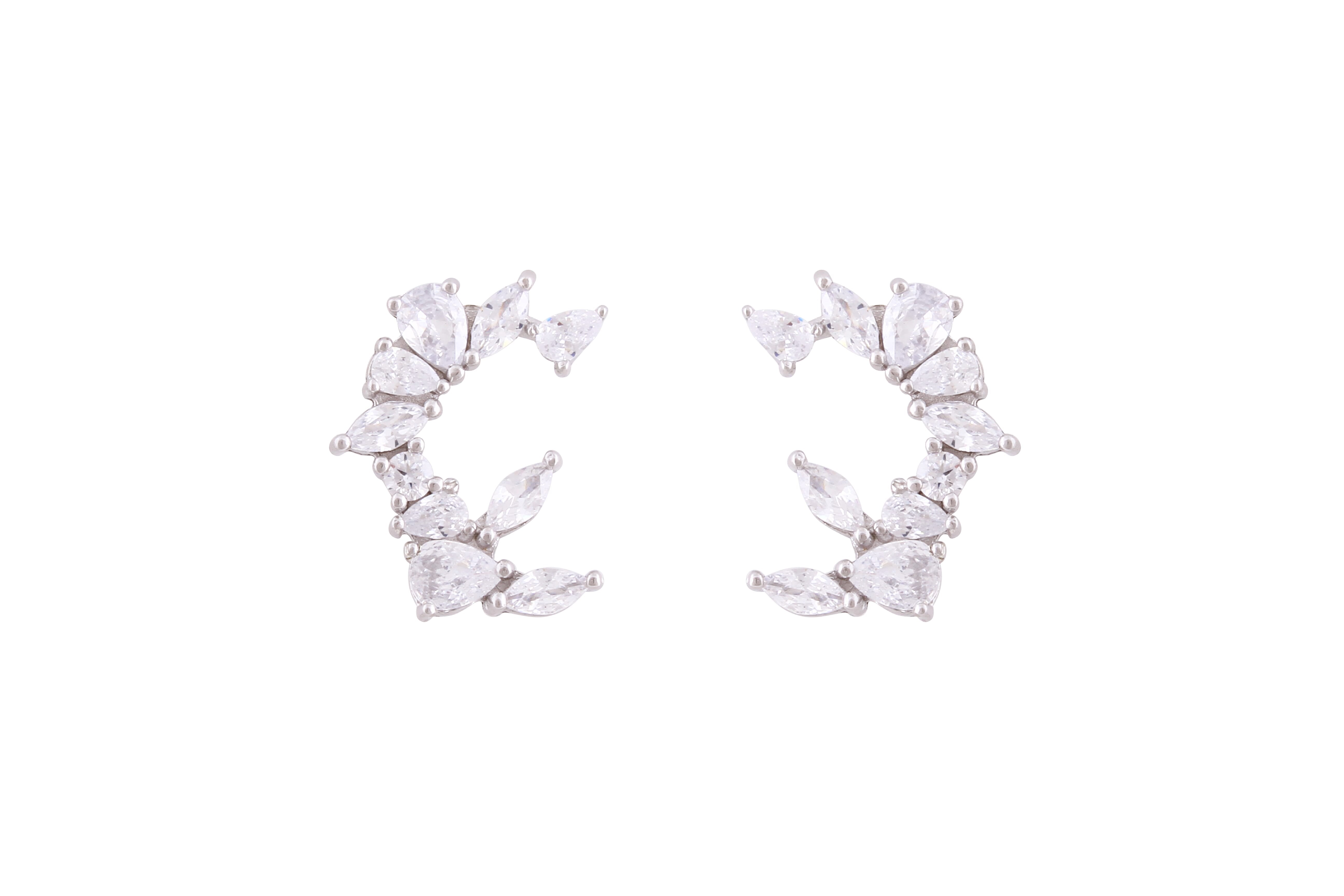 Asfour Crystal Stud Earrings With Art Deco Design In 925 Sterling Silver-ED0113