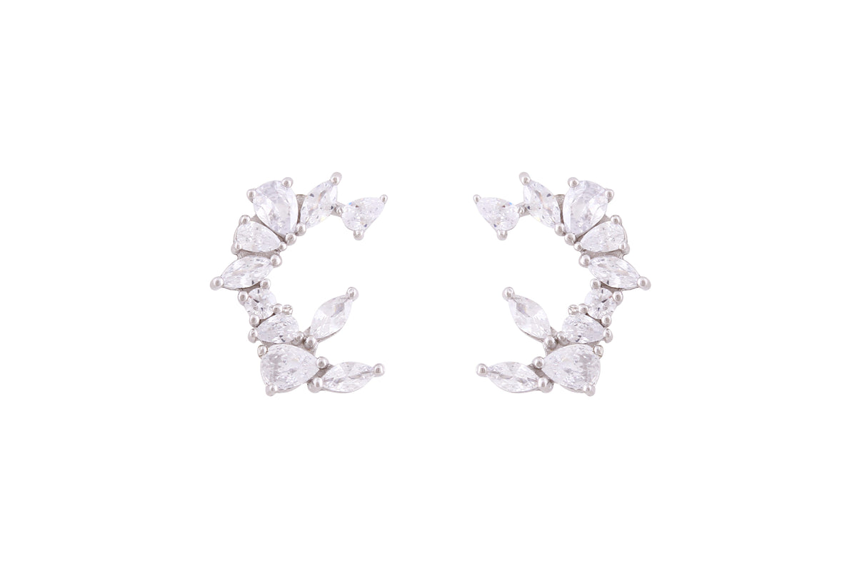 Asfour Crystal Stud Earrings With Art Deco Design In 925 Sterling Silver-ED0113