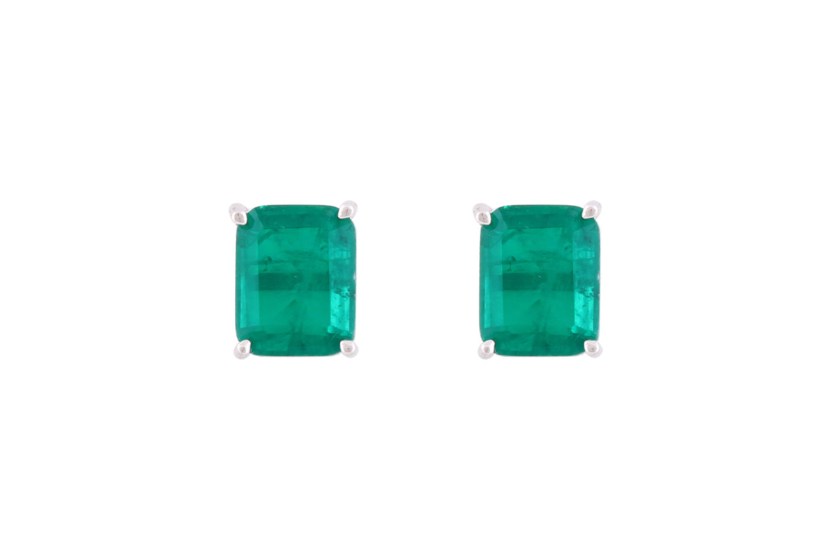 Asfour Crystal Stud Earrings With Emerald Zircon Stone In 925 Sterling Silver-ED0114-G