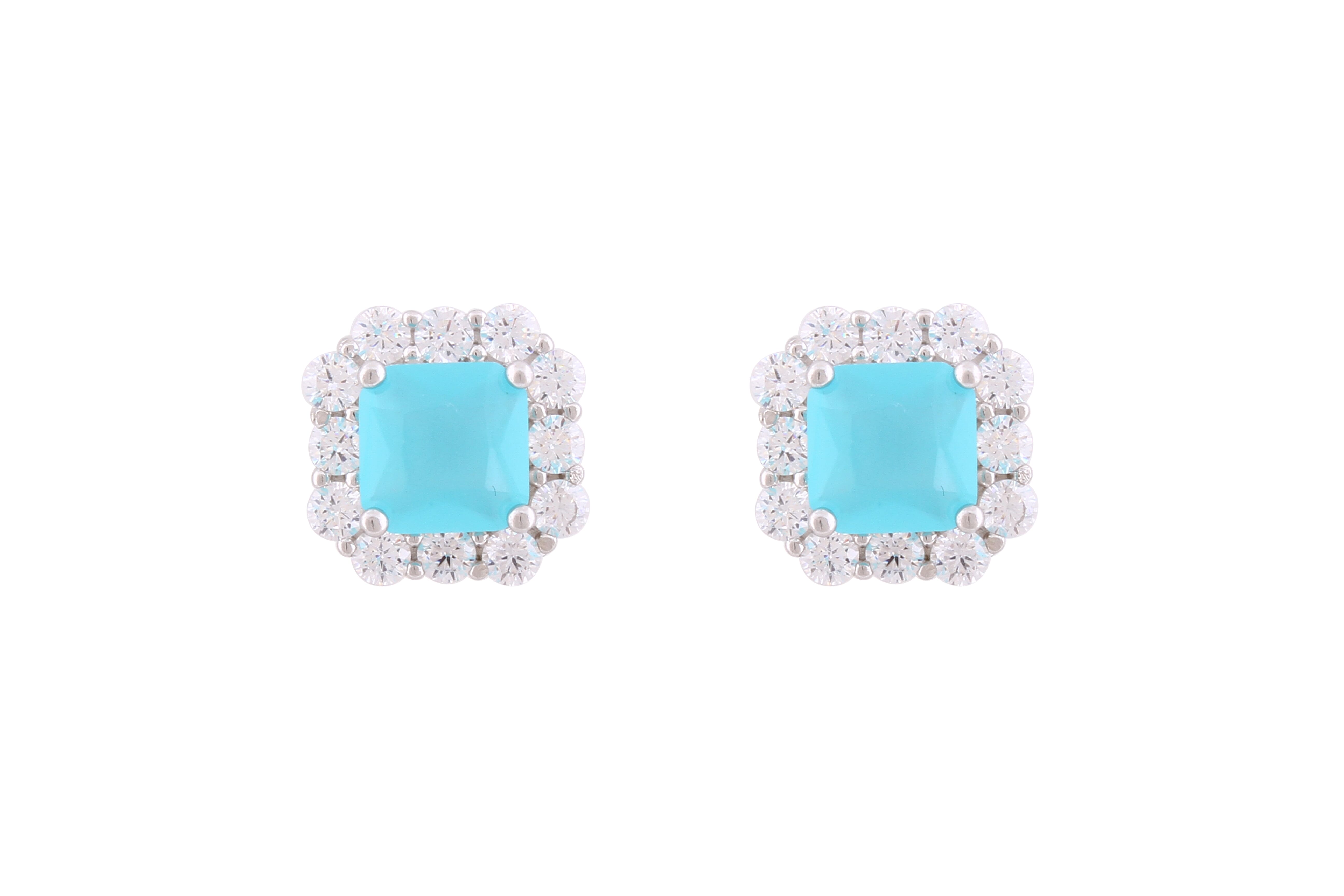 Asfour Crystal Stud Earrings With Aquamarine Ascher Cut Zircon In 925 Sterling Silver-ED0115-MM