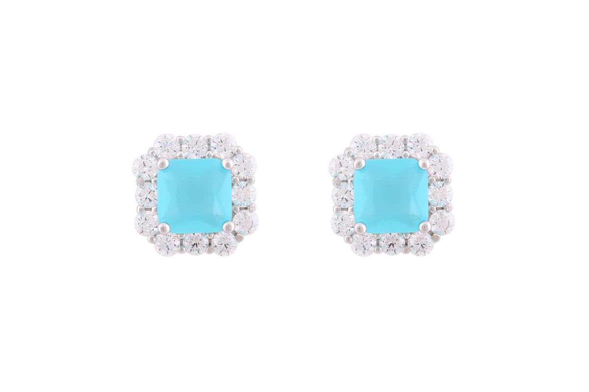 Asfour Crystal Stud Earrings With Aquamarine Ascher Cut Zircon In 925 Sterling Silver-ED0115-MM