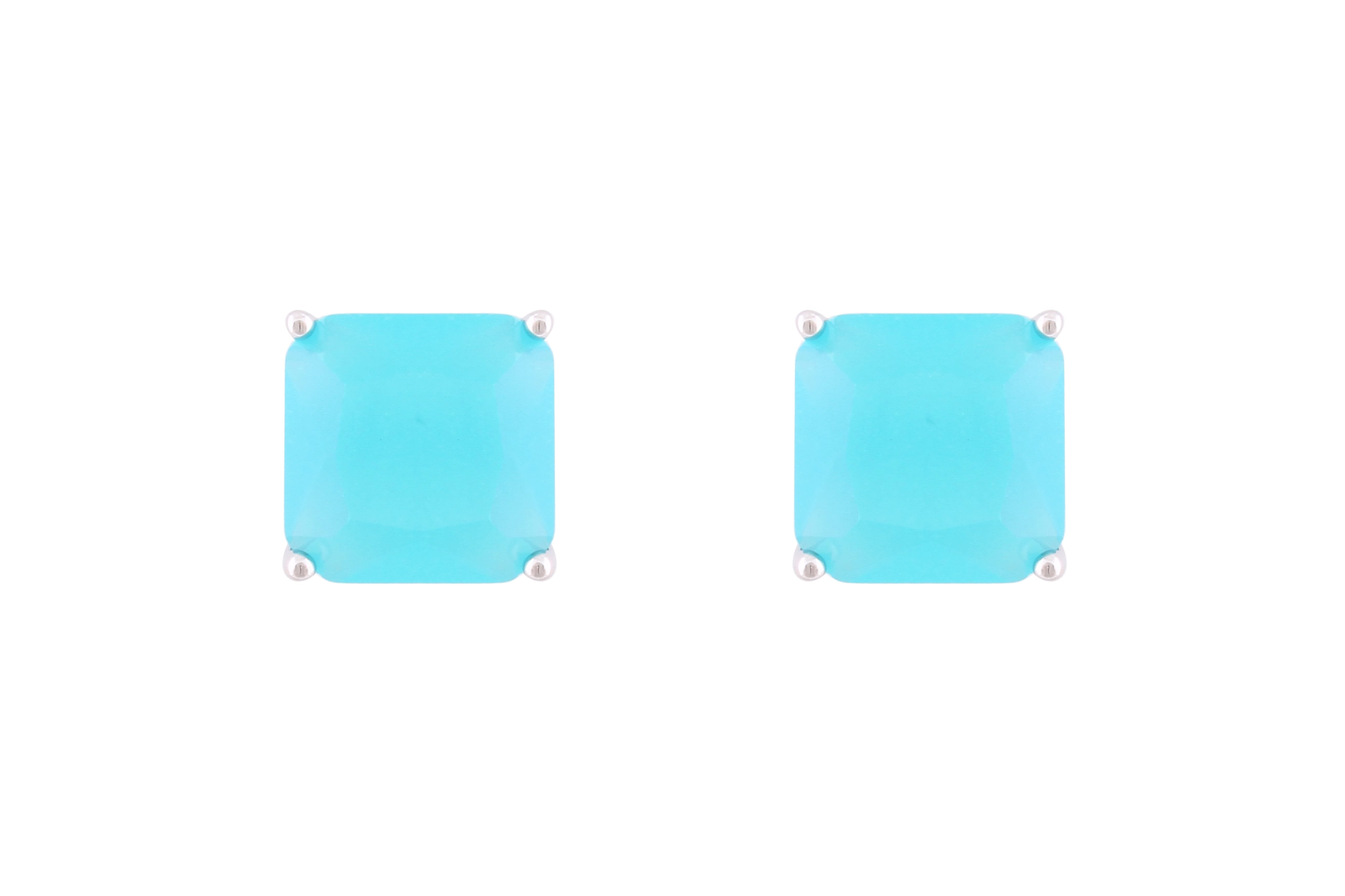 Asfour Crystal Stud Earrings With Aquamarine Square Zircon In 925 Sterling Silver-ED0117-MM