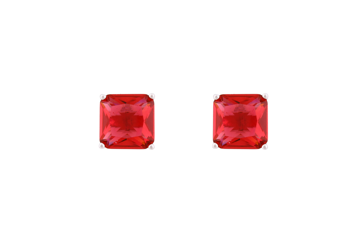 Asfour Crystal Stud Earrings With Ruby Square Zircon In 925 Sterling Silver-ED0117-R